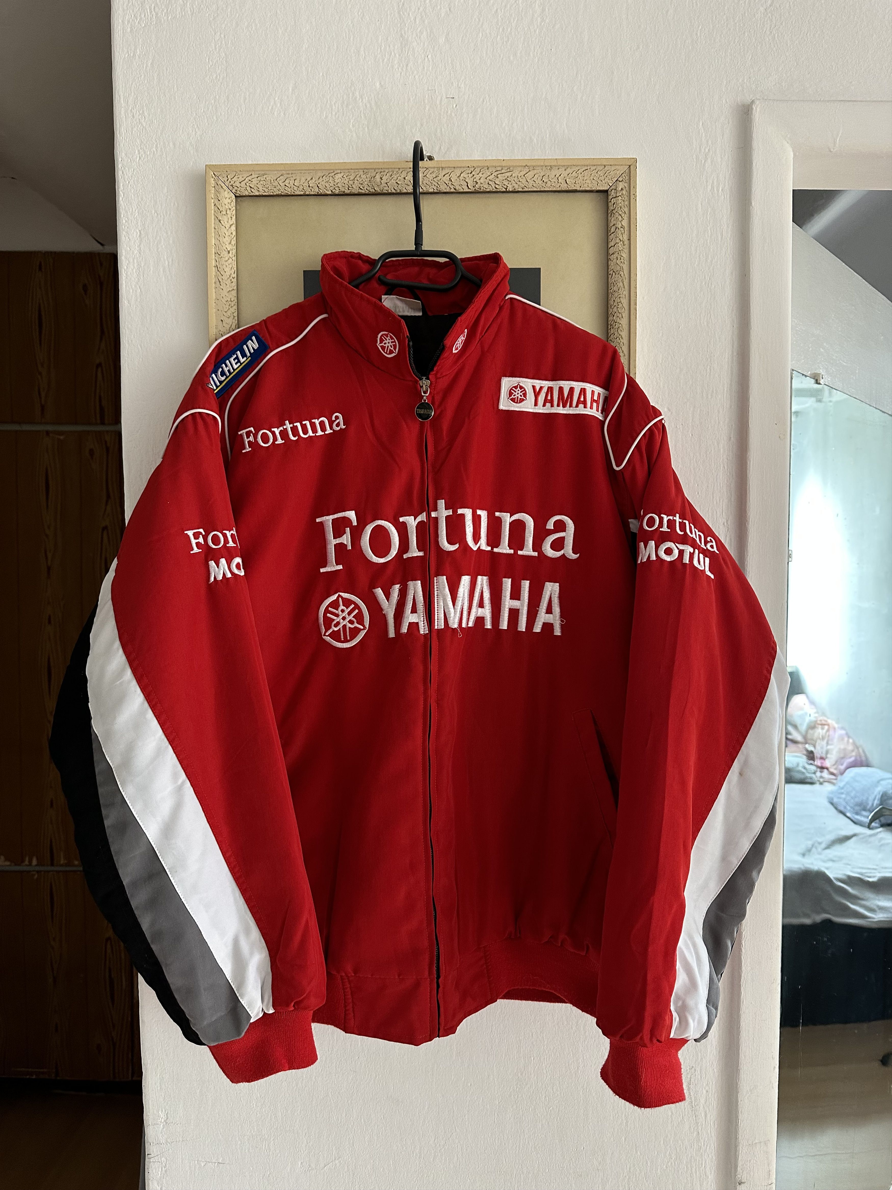 image of Vintage Yamaha Racing Bomber Jacket Fortuna Ferrari in Red, Men's (Size Large)