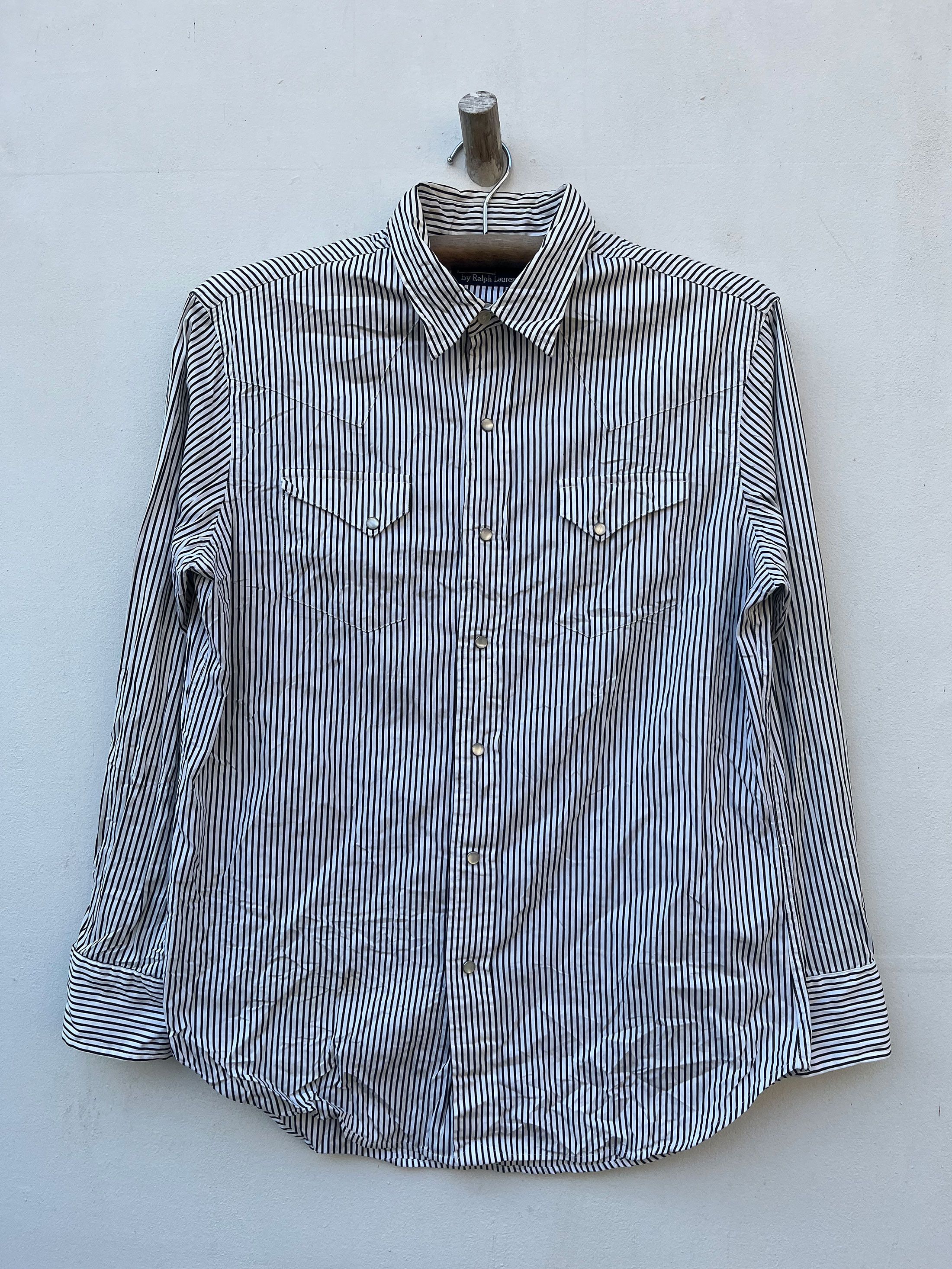 Polo Ralph Lauren Polo Ralph Lauren Vertical Striped Pearl Snap Western Shirt Size US L / EU 52-54 / 3 - 1 Thumbnail