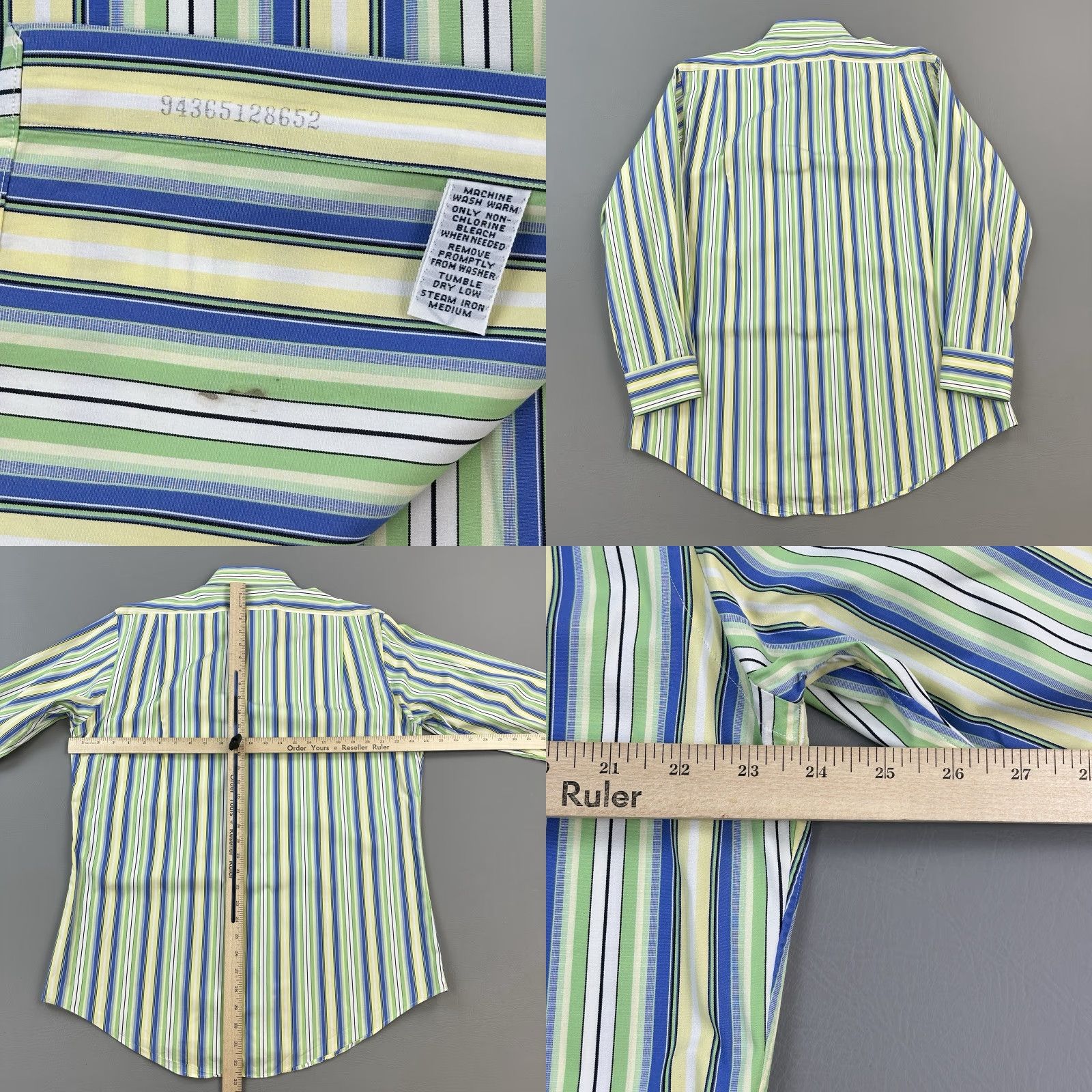 Polo Ralph Lauren VINTAGE Polo Ralph Lauren Shirt Mens L Green Blue Striped Regent Custom Fit Shirt Size US L / EU 52-54 / 3 - 8 Thumbnail
