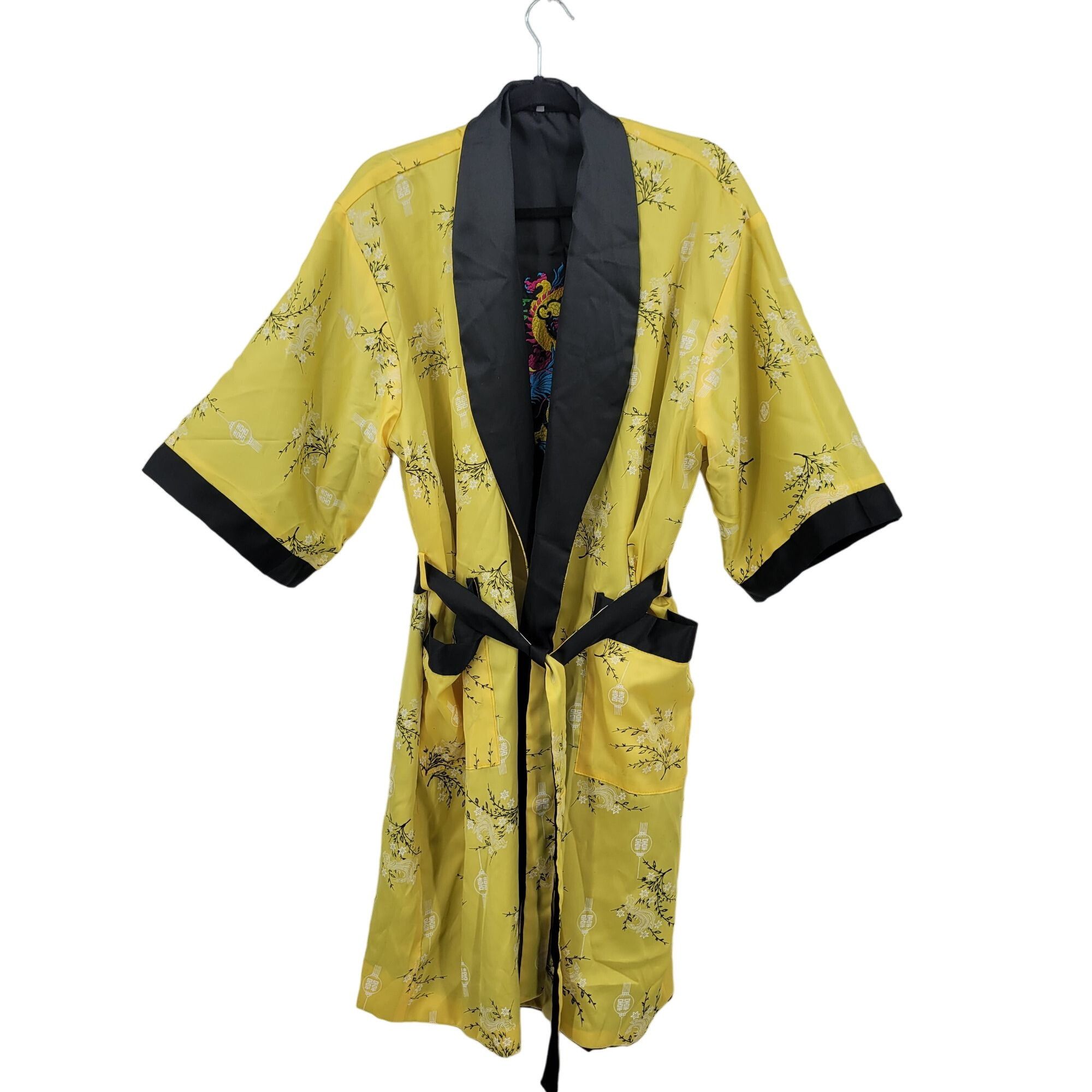Japanese Brand Reversible Kimono Robe L Black Embroidered Dragon Yellow Flo Size US L / EU 52-54 / 3 - 6 Thumbnail