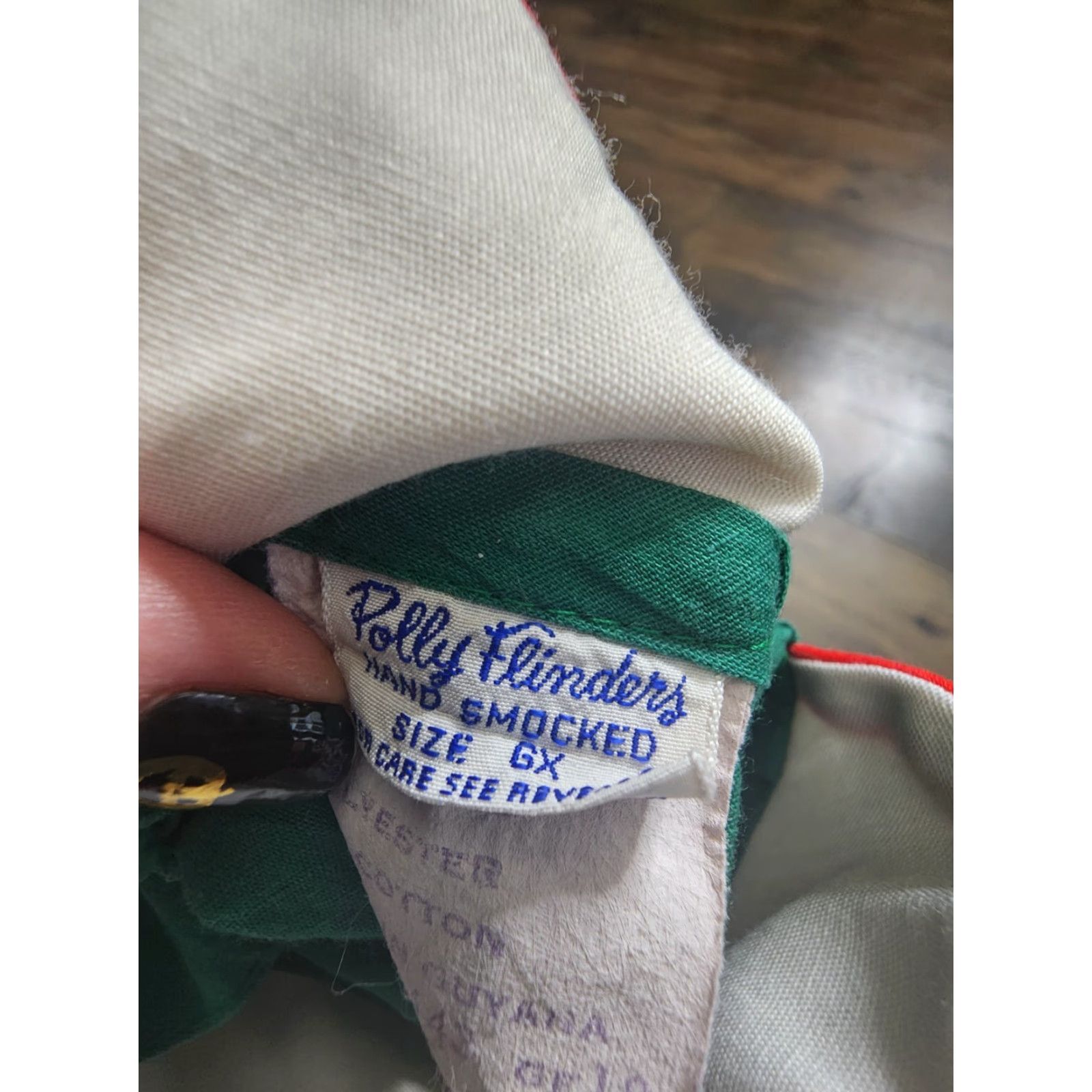 Vintage VINTAGE Polly Flinders Dress Shirt Girls 6X Green Smocked 1990s Christmas Size ONE SIZE - 7 Thumbnail