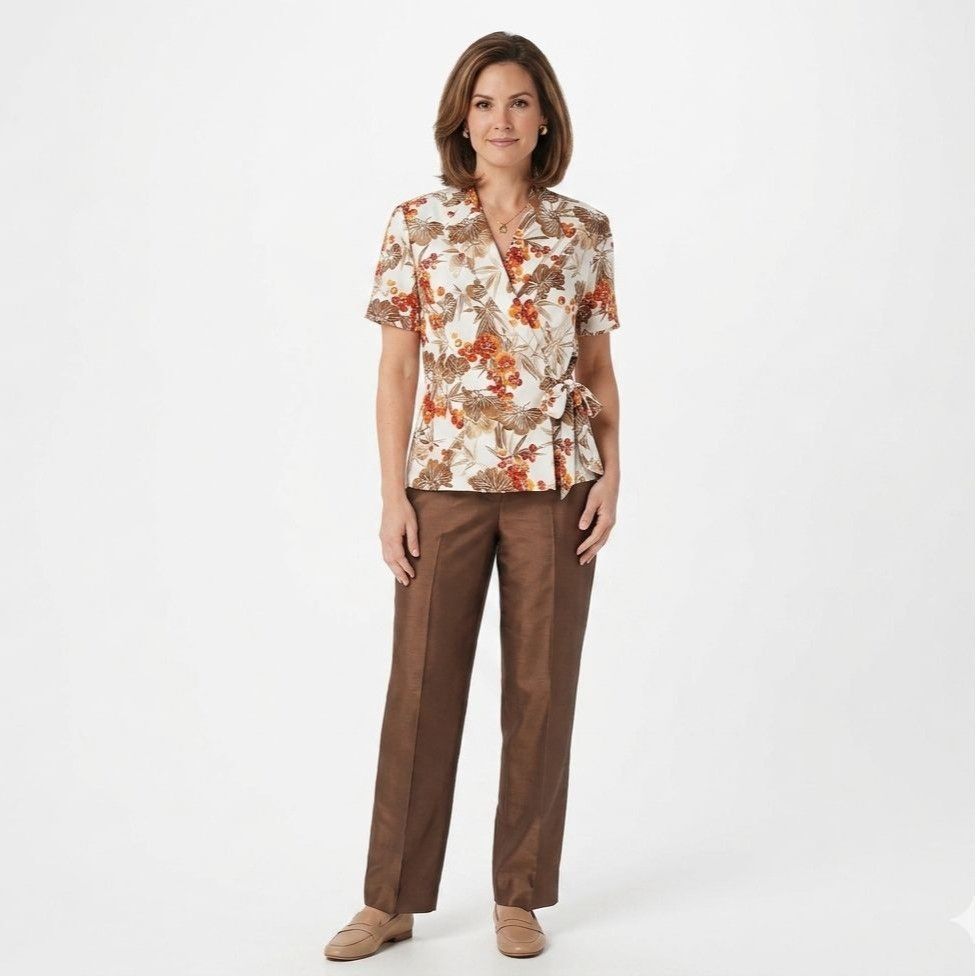 Other Vintage 90s Sheri Martin Floral Wrap Top Pants Set Size 10 Size 32" / US 10 / IT 46 - 1 Thumbnail