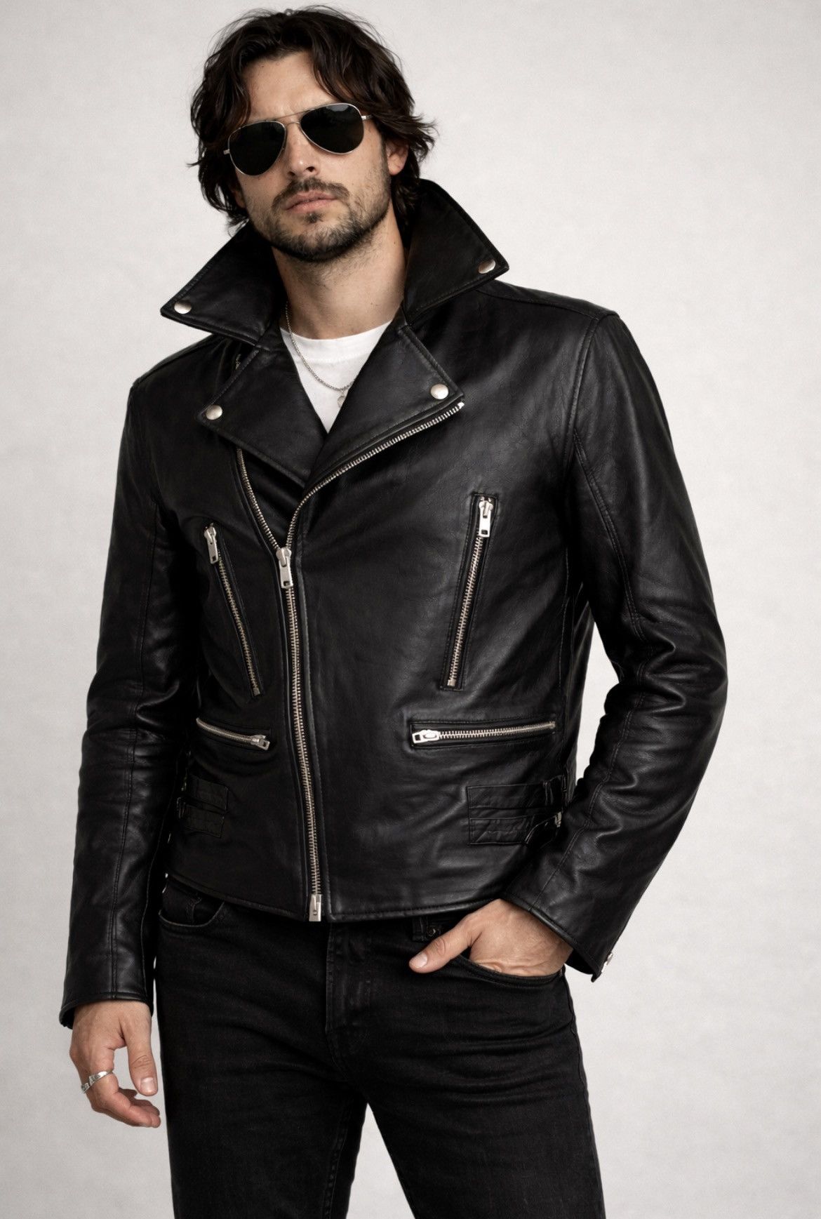 Blk Dnm Black Leather Biker Jacket Size Medium. Size US M / EU 48-50 / 2 - 3 Thumbnail