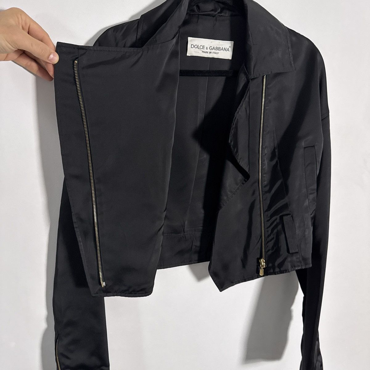 Dolce & Gabbana Dolce & Gabbana 1990s Cropped Biker Jacket Black Blazer Size L / US 10 / IT 46 - 2 Thumbnail