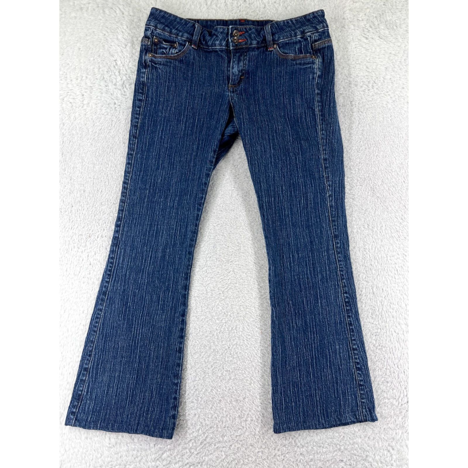 Lee Lee Jeans Women 11 Blue Denim Bootcut Mid Rise Floral Embellished 5-Pocket Denim Jeans Modern American Style Vintage No (adjust to rules) Size 32" / US 10 / IT 46 - 2 Thumbnail