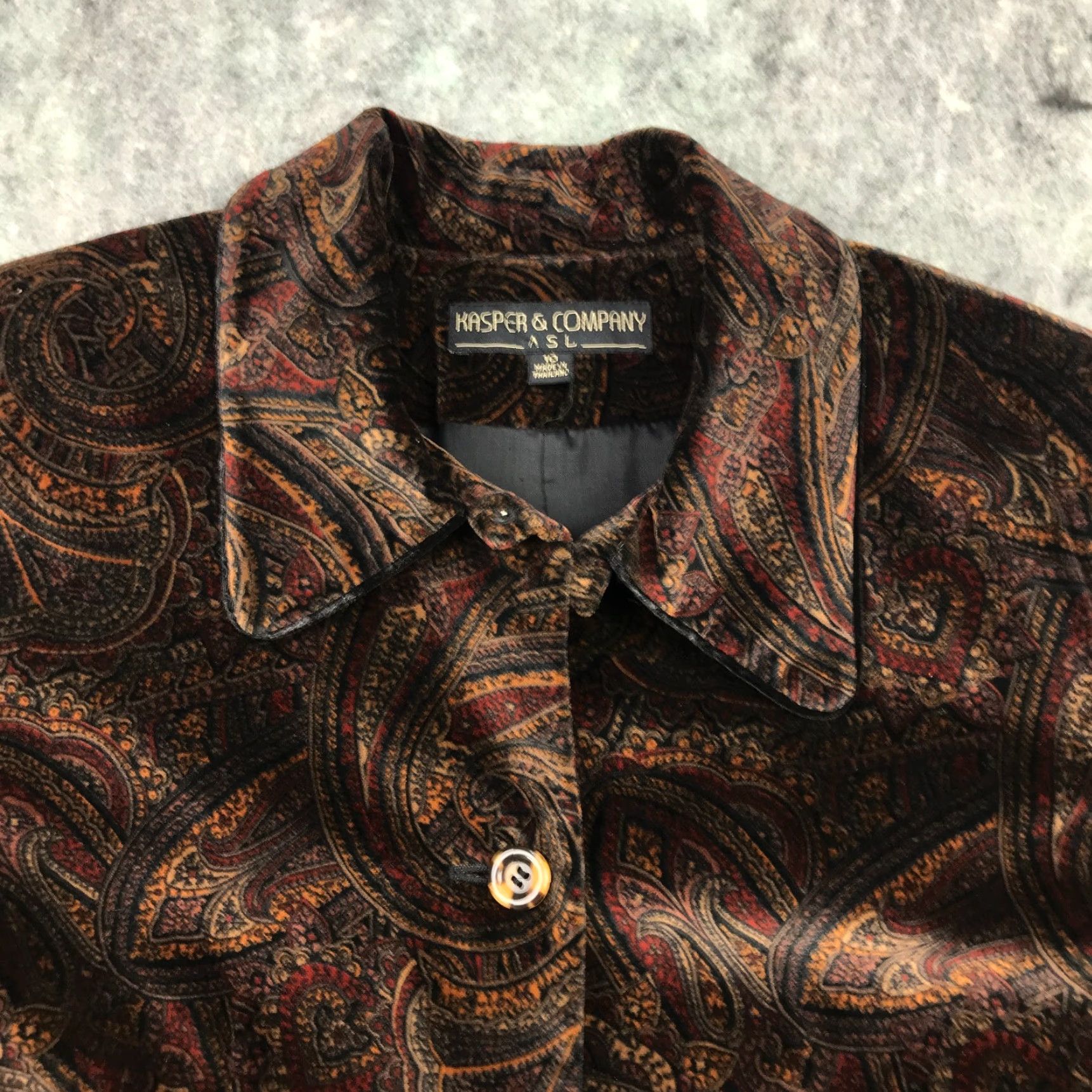 Kasper Kasper & Company Womens Paisley Jacket Size 10 Brown Button Up Lined Pockets Casual Size L / US 10 / IT 46 - 4 Thumbnail
