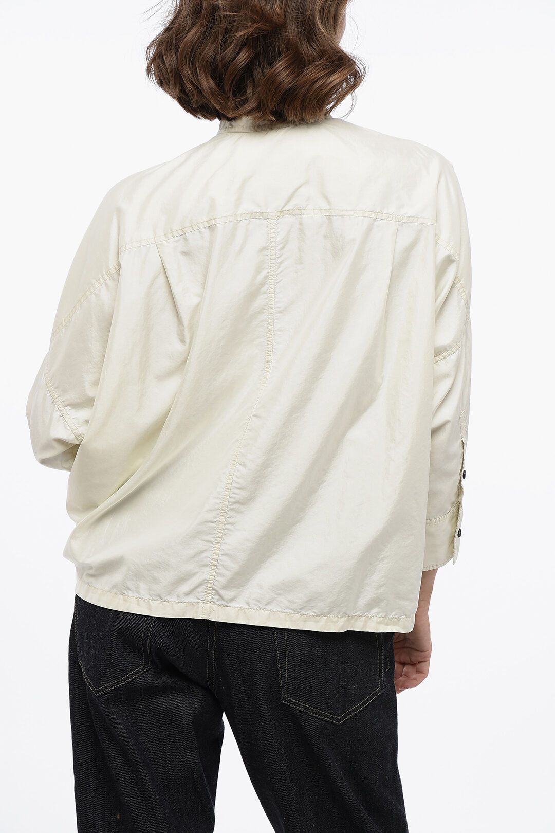 Jil Sander og1mm1225 Mandarin Collar Silk Blend Shirt in White Size S / US 4 / IT 40 - 2 Thumbnail