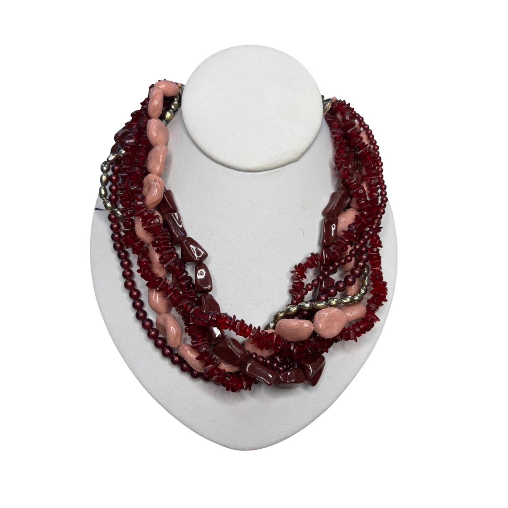 Other Multi-Strand Beaded Necklace With Red & Pink Stones Size ONE SIZE - 1 Thumbnail