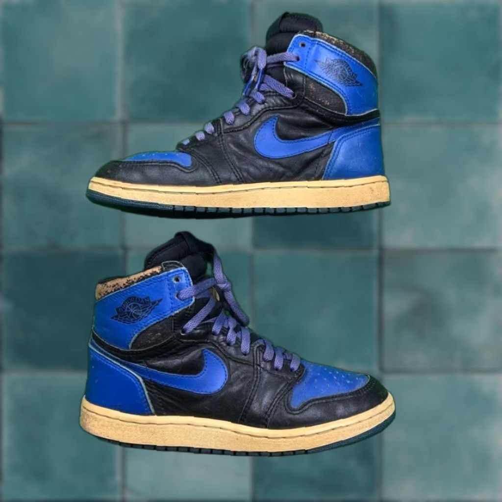 Nike Air Jordan 1 Royal Black Blue Rare Vintage 85 Chicago 7.5 Bred Men Sneakers OG 1985 Color Black Blue Jordan 1 Nike Air 7.5 Mens