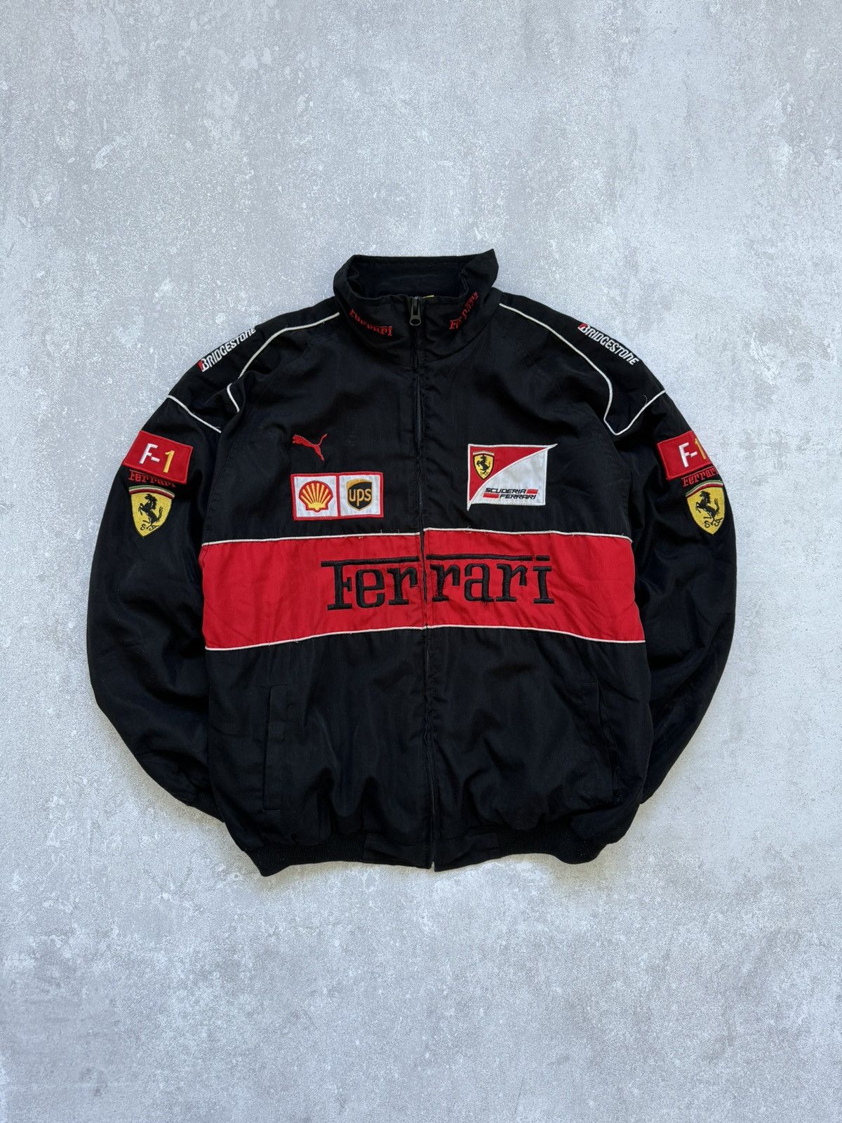 image of Vintage Ferrari Puma Marlboro Racing Bomber Jacket F1 in Black, Men's (Size XL)