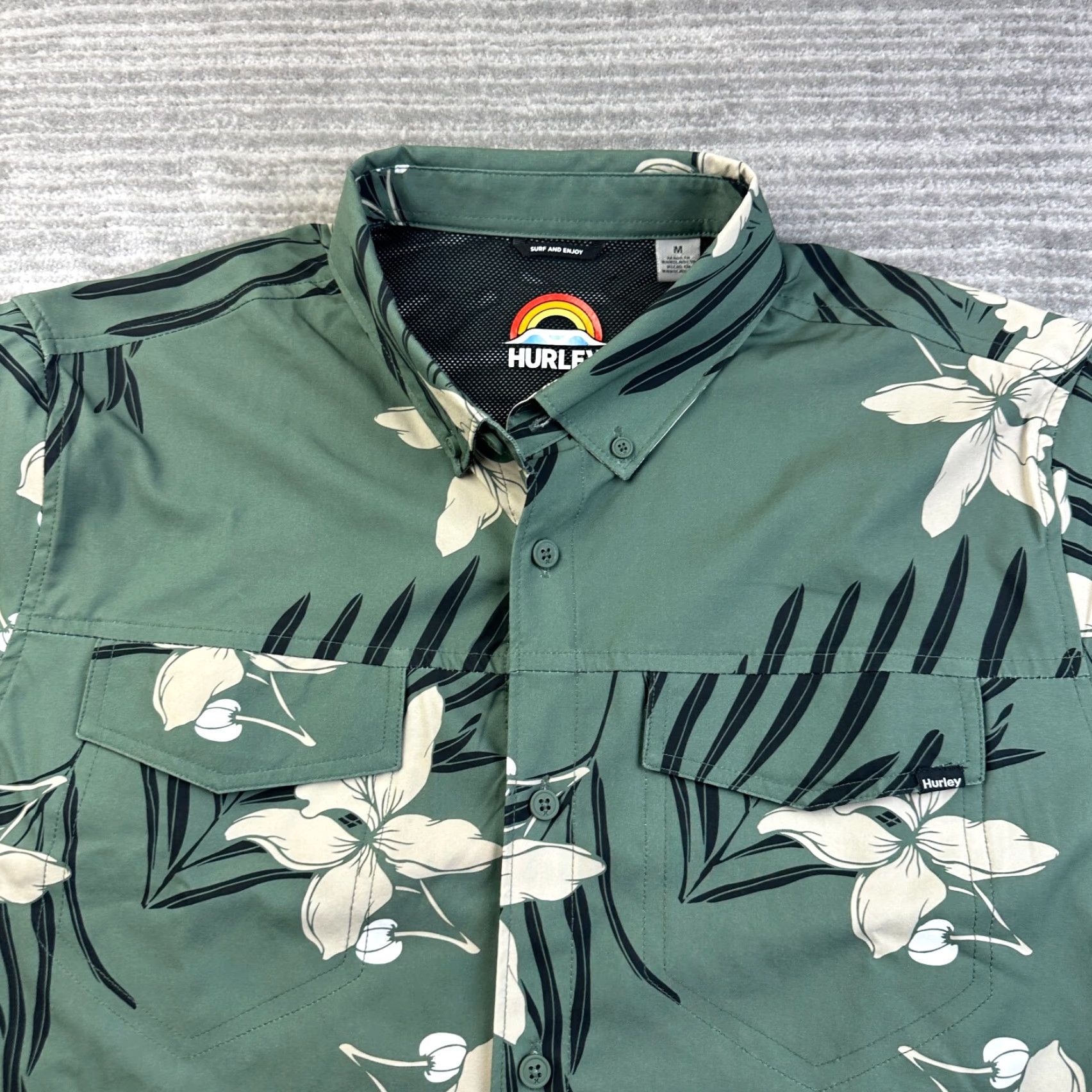 Hurley Hurley Shirt Mens Medium Green Floral Printed Utility Hawaiian Performance Size US M / EU 48-50 / 2 - 3 Thumbnail