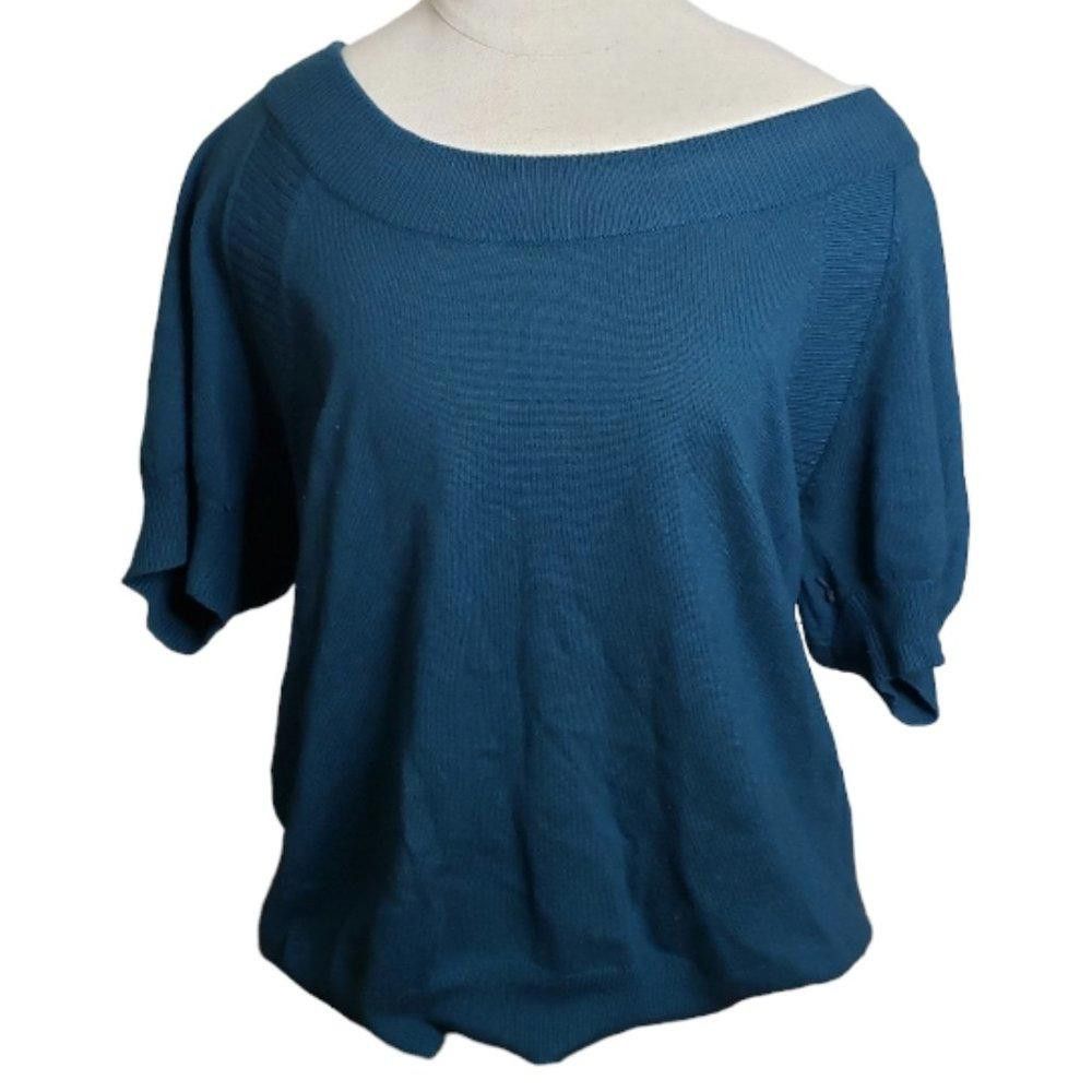 Designer CT871 Rachael Roy Teal Short Sleeve Sweater Size M / US 6-8 / IT 42-44 - 1 Thumbnail