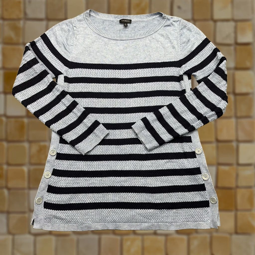 Talbots Talbots Womens Medium L/S Side Button Striped Sweater Navy & Light Blue Size M / US 6-8 / IT 42-44 - 1 Thumbnail