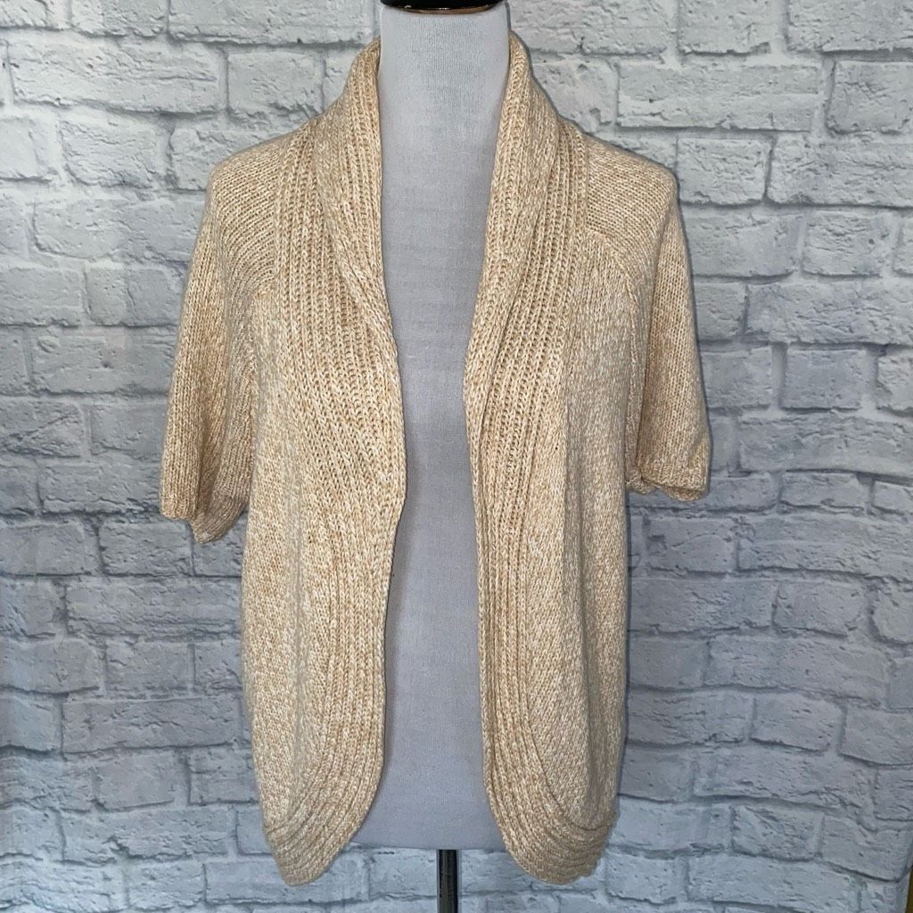 Express Express women L open front short sleeve knit cardigan beige Size L / US 10 / IT 46 - 1 Thumbnail