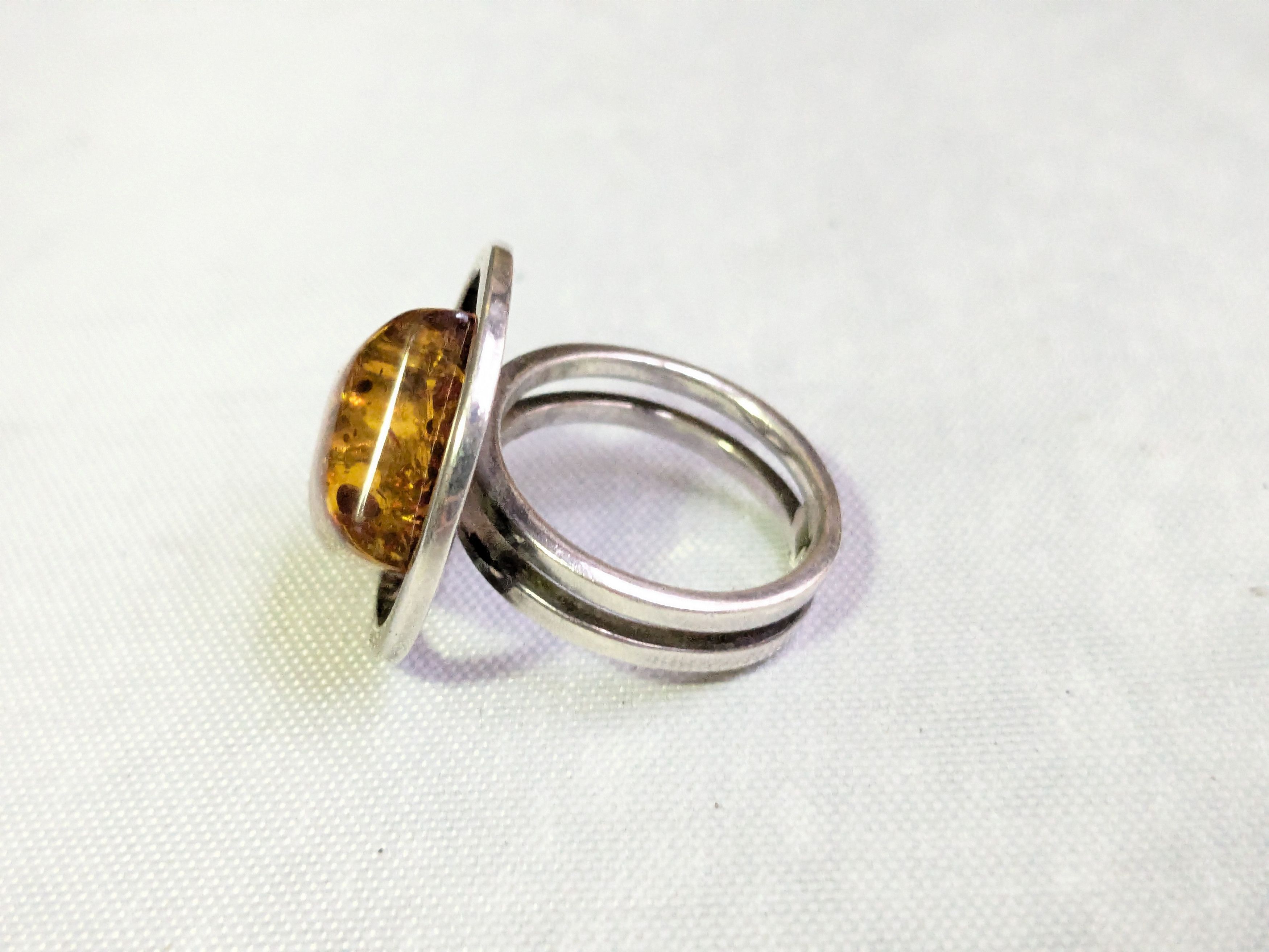 Jewelry Sterling Silver Ring Orange Amber 6.5 Square Round Size ONE SIZE - 4 Thumbnail