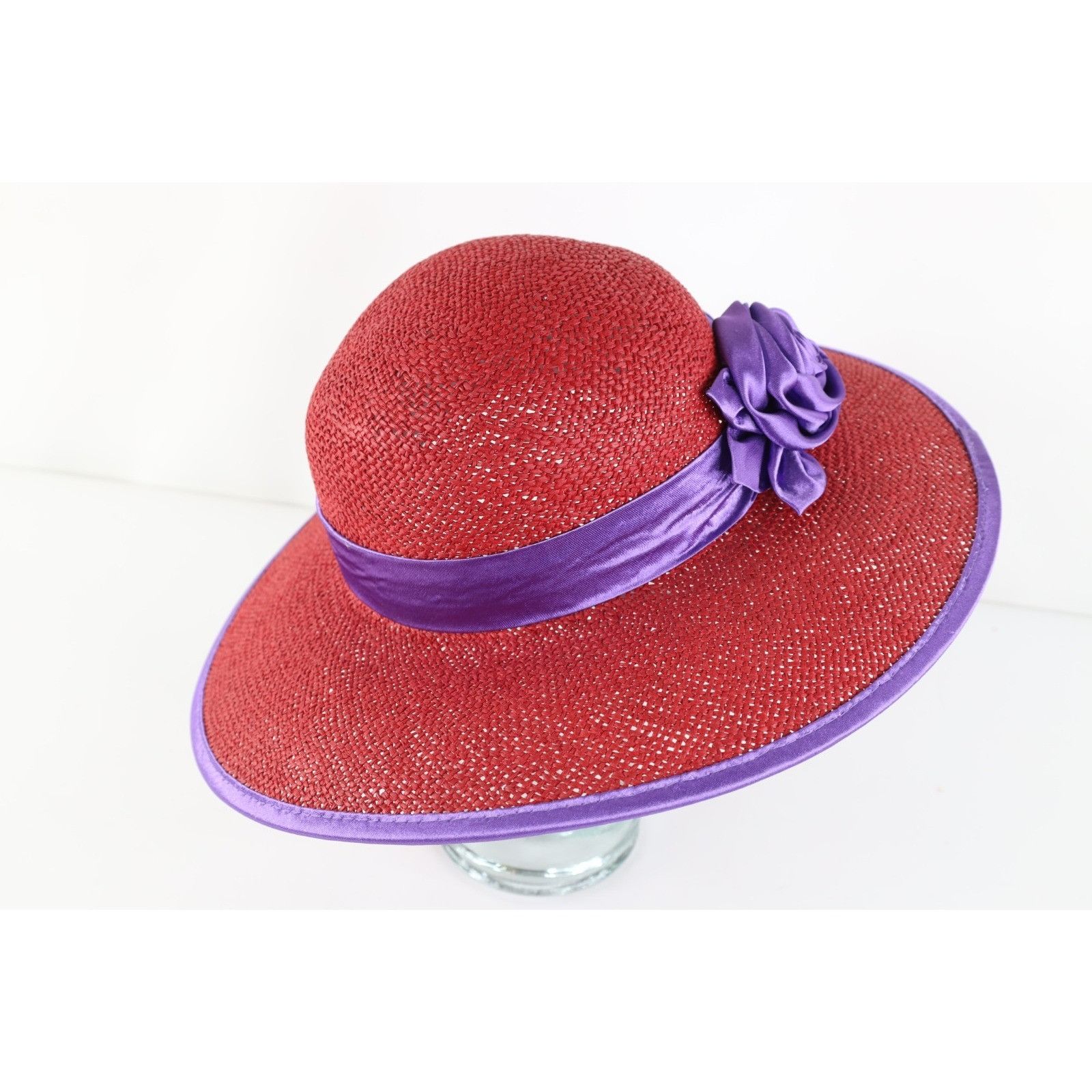 Vintage Vintage 90s Streetwear Satin Rose Flower Wide Brim Straw Hat Size ONE SIZE - 5 Thumbnail