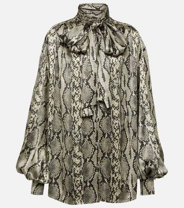 o1s1wg110825 Snake Print Silk Blouse in Grey