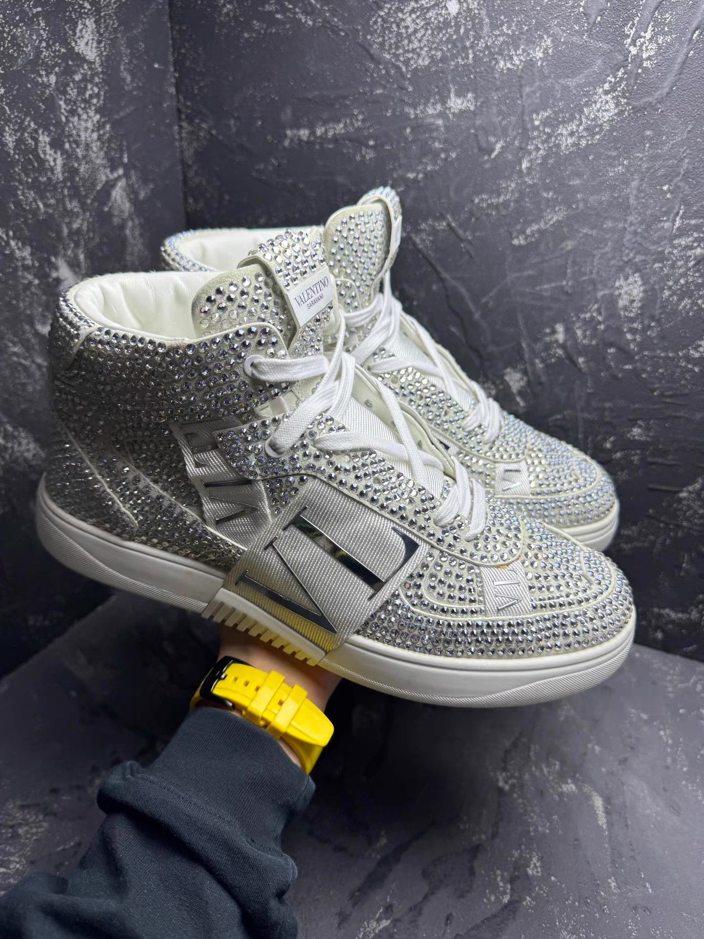 Valentino Valentino High-Top Crystal-Embellished Sneakers Q10 Size US 10 / EU 43 - 3 Thumbnail