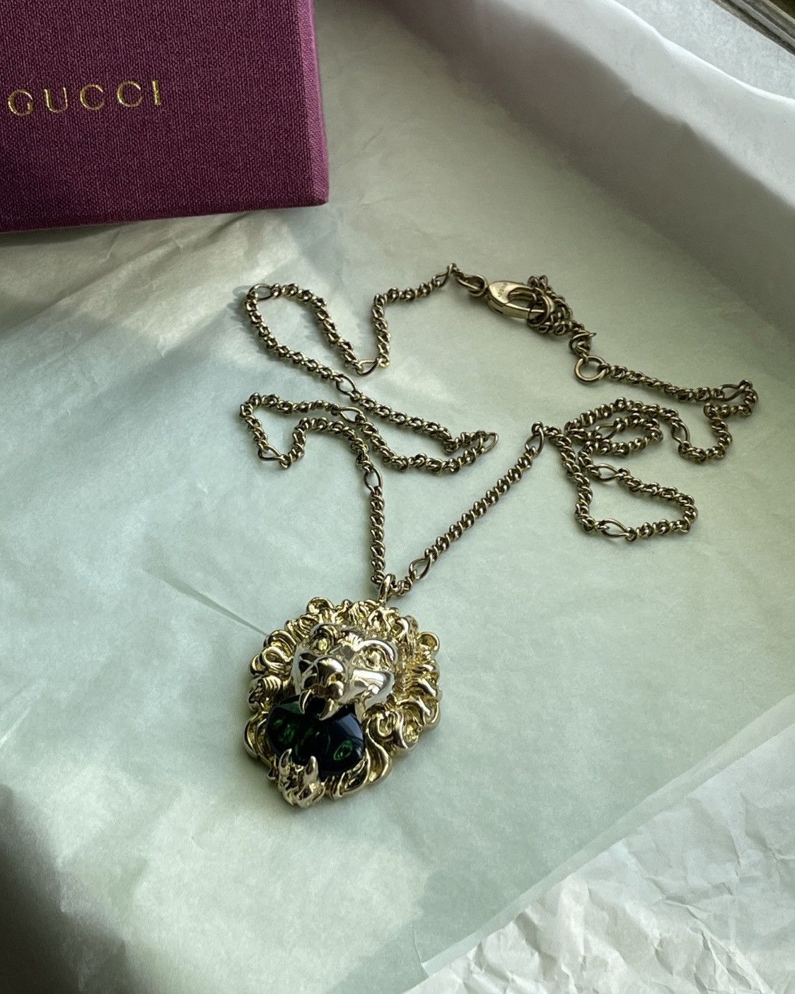 image of Gucci Lion Necklace in Silver, Men's