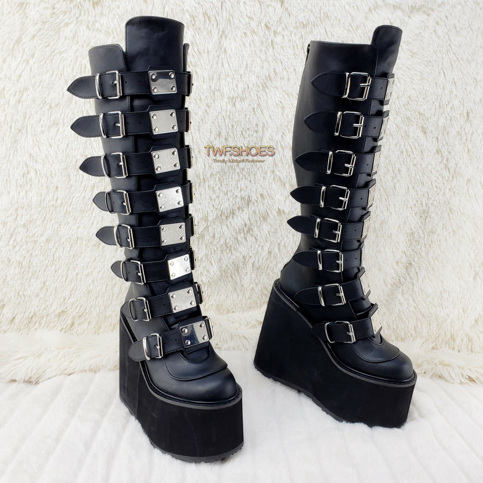 Demonia Cult DEMONIA Swing 815WC Black Matte Goth Wide Calf Knee Boots 5. Size US 7 / IT 37 - 2 Thumbnail