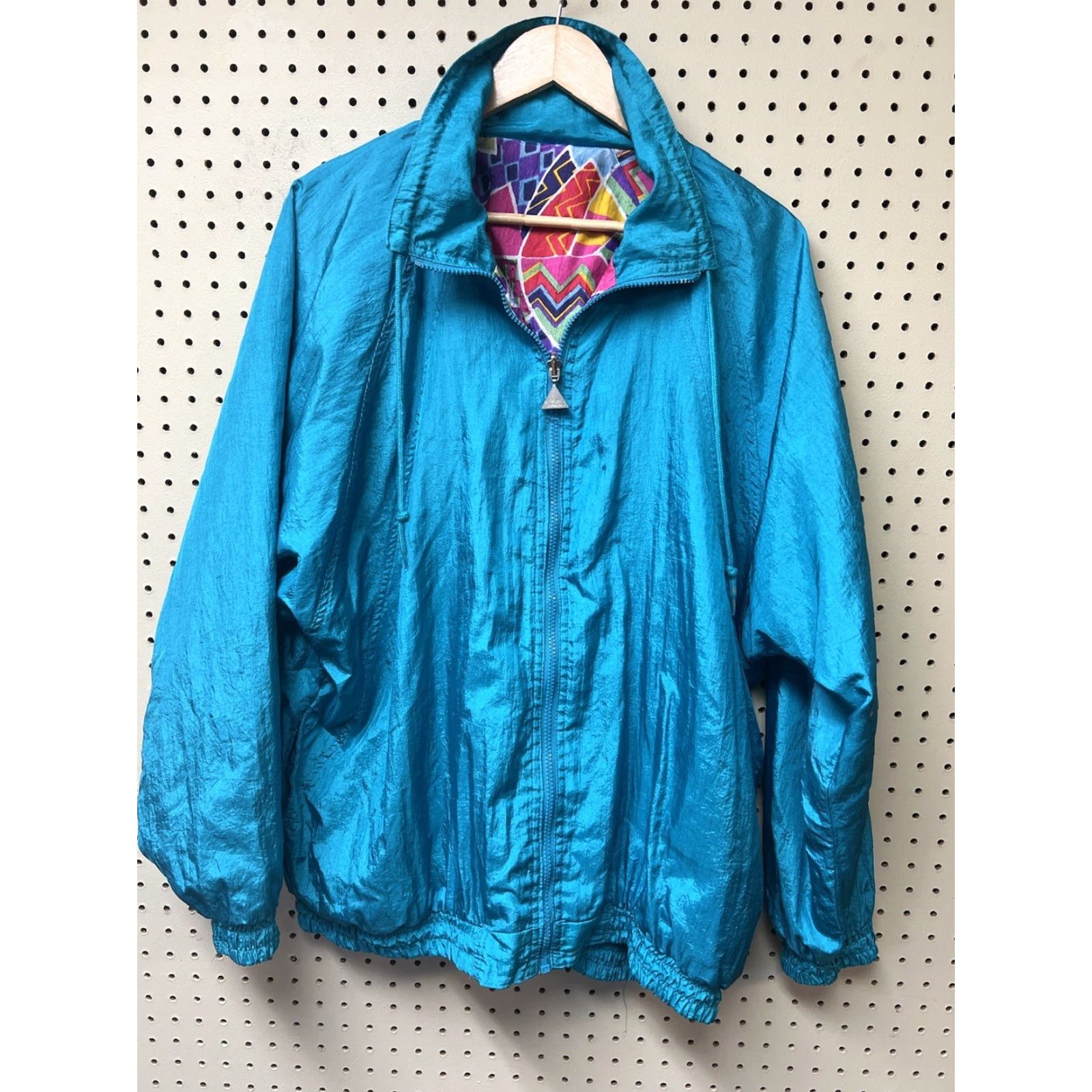 Altea Womens XL Nylon Jacket 1980’s Vintage Casual Isle Reversible Print Teal Zip Size XL / US 12-14 / IT 48-50 - 6 Thumbnail