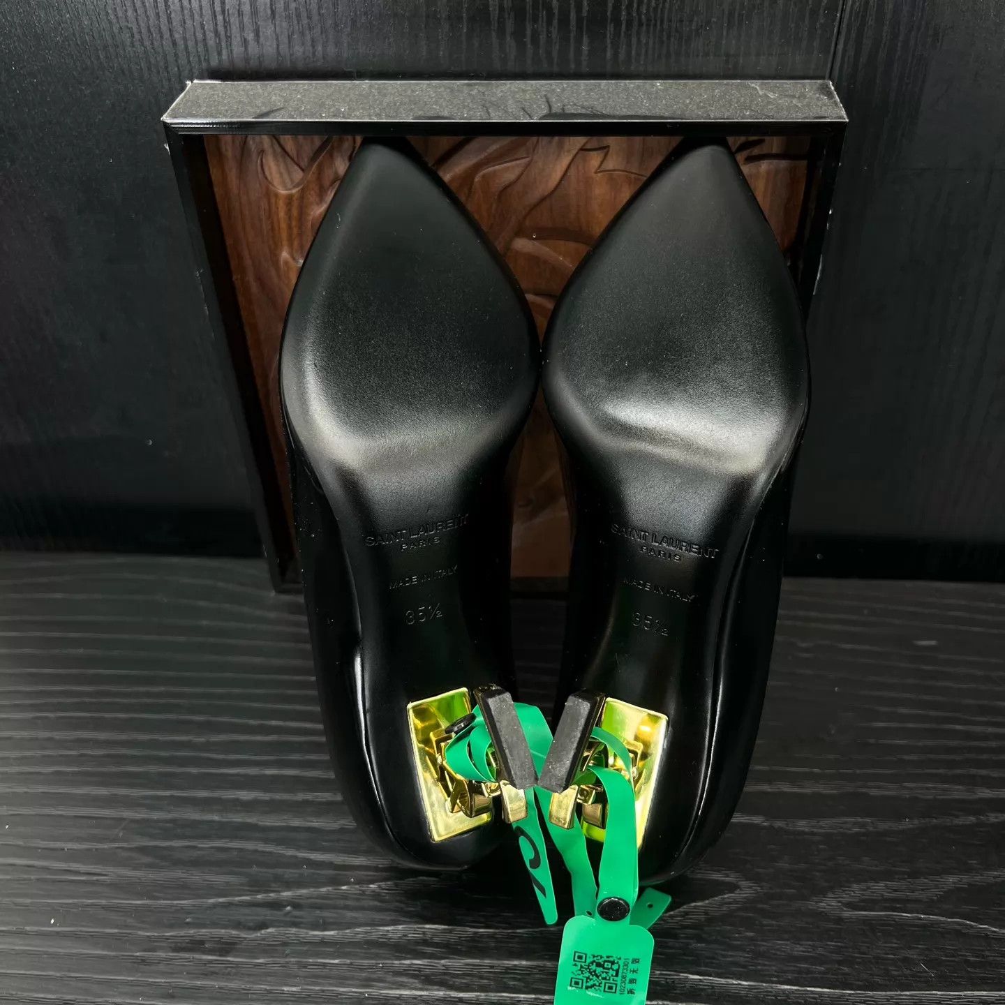 Yves Saint Laurent YSL Opyum Black & Gold Heels Women 35.5 Tried On Size US 5 / IT 35 - 6 Thumbnail