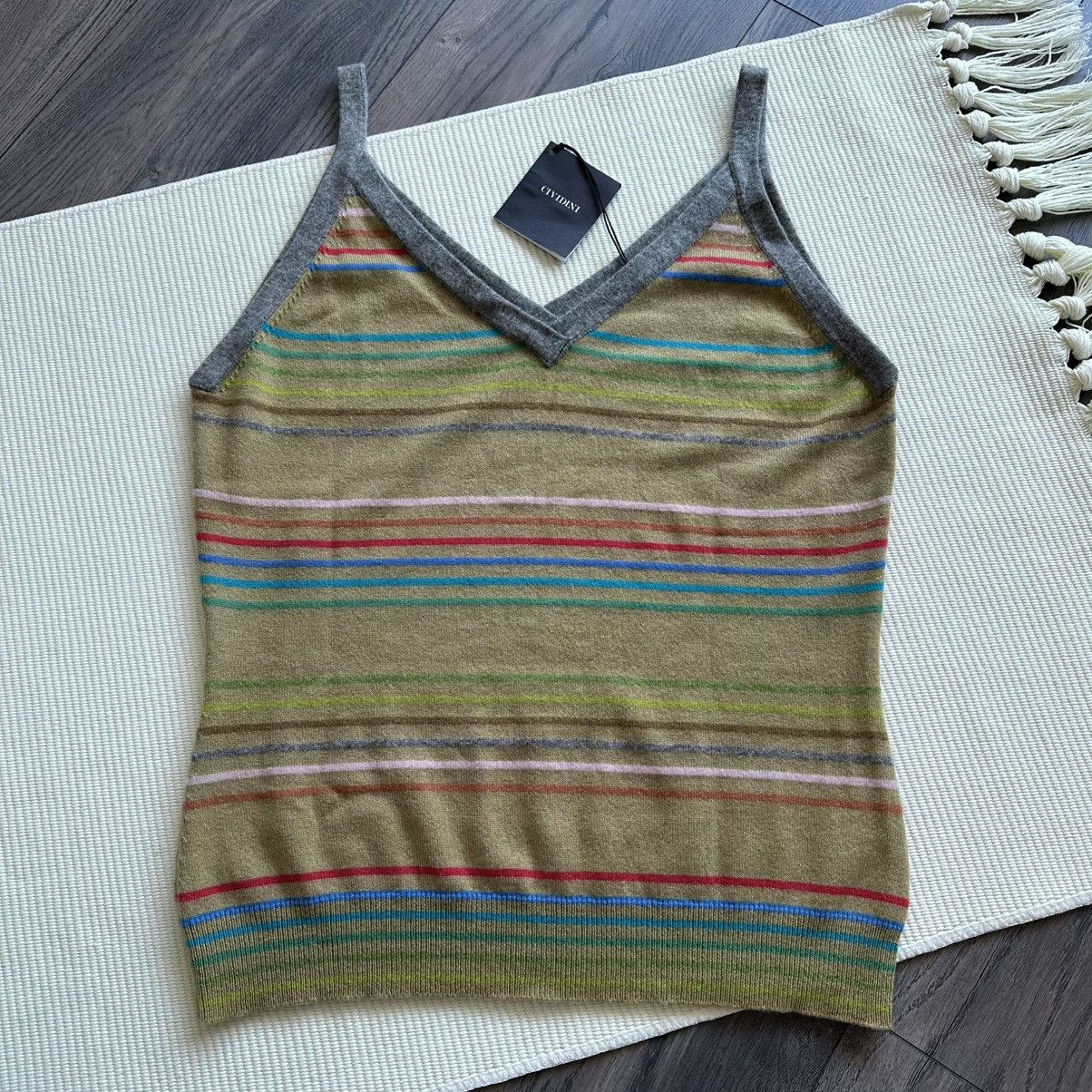 Other CIVIDINI Horizontal Stripe Cashmere Olive Green Tank Top Size XL / US 12-14 / IT 48-50 - 1 Thumbnail
