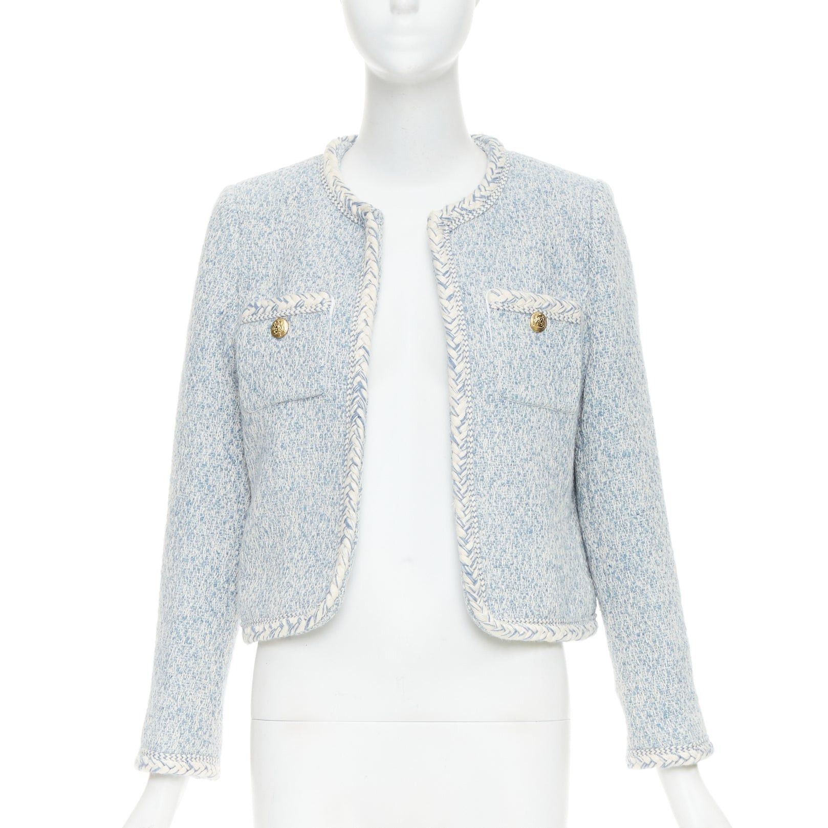 Celine CELINE 2023 baby blue white wool cotton boucle tweed trim jacket FR36 S Size S / US 4 / IT 40 - 1 Thumbnail