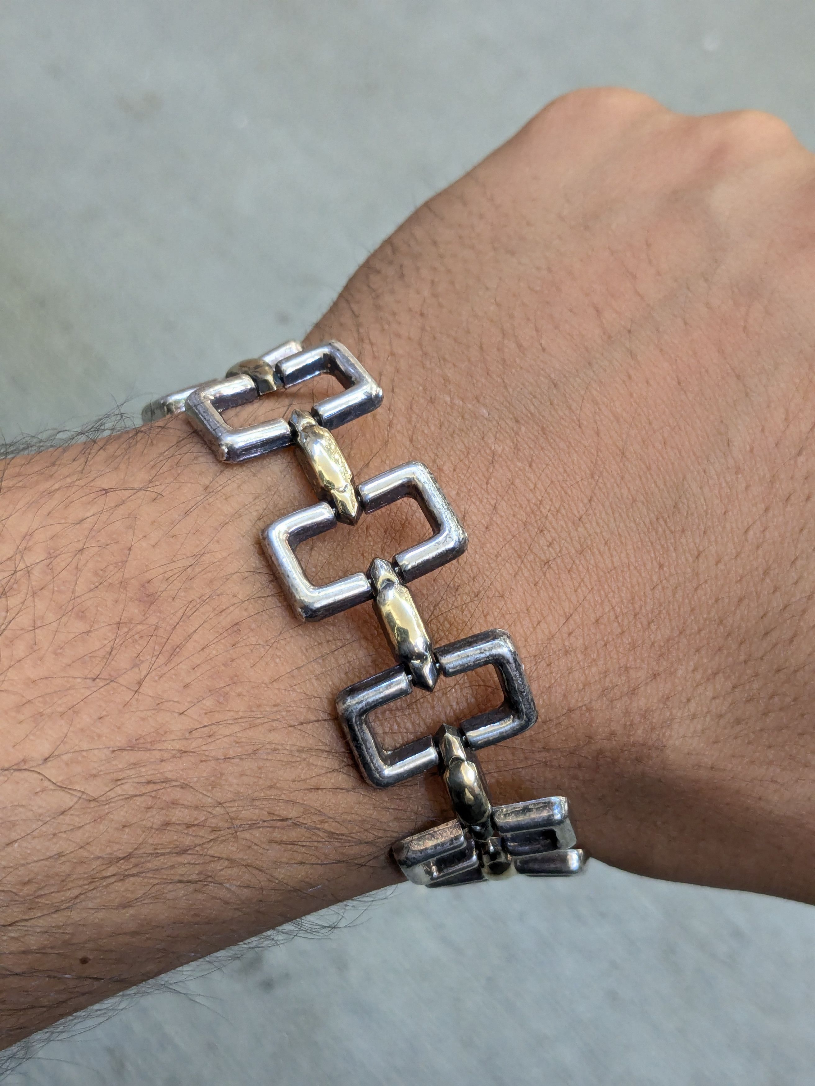 Vintage Vintage Sterling Silver Bracelet Rectangle Two Tone Italy Size ONE SIZE - 12 Thumbnail