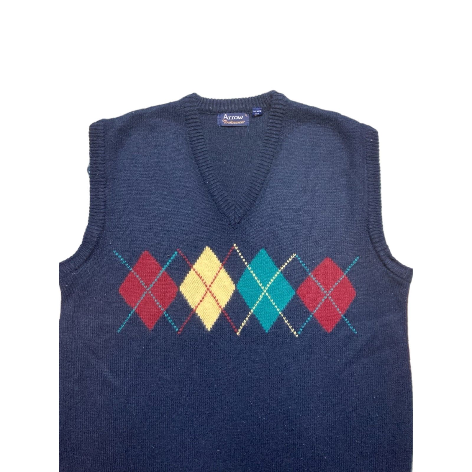 Arrow VINTAGE Arrow Argyle Golf Sportswear Blue Acrylic Knit Sweater Vest XL Men’s 80s Size US XL / EU 56 / 4 - 1 Thumbnail