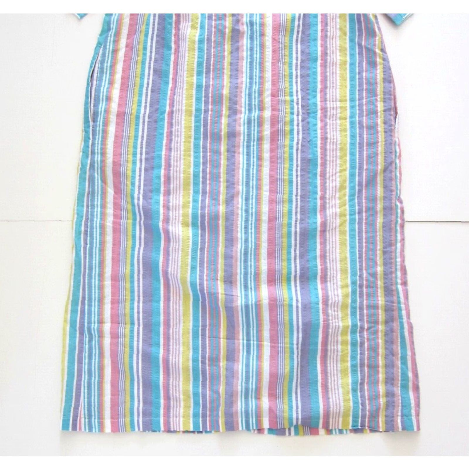 Vintage VINTAGE Collections Etc Maxi Dress Shirt Dress Kaftan Pink Yellow Stripe Cotton Zip Pocket Long Large Women Size L / US 10 / IT 46 - 7 Thumbnail