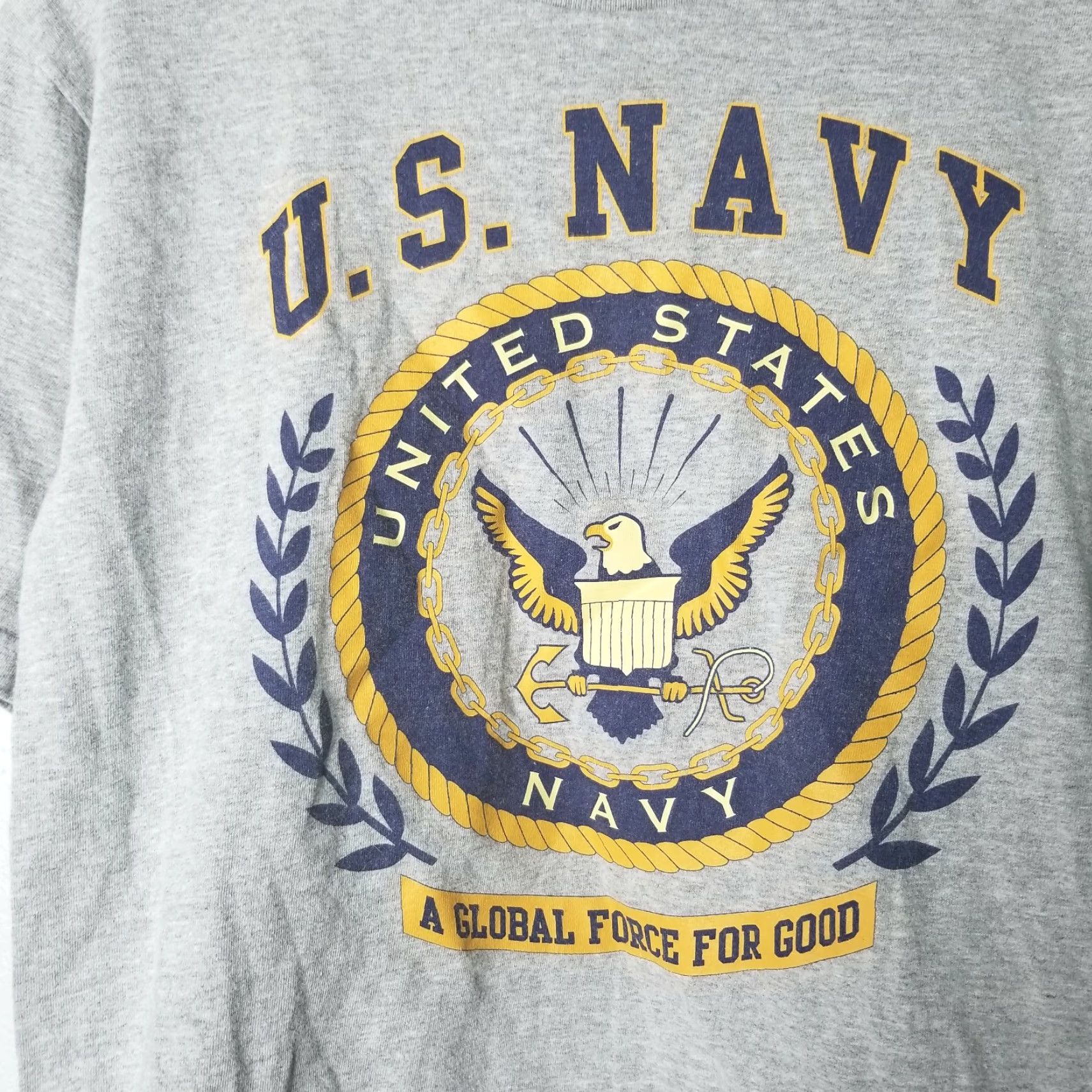 Vintage U.S. Navy Bayside Men's T-Shirt Gray Medium M Short Sleeve Graphic Tee USA Made Global Force For Good Patriotic Military Navy Shirt Mens Size US M / EU 48-50 / 2 - 2 Thumbnail