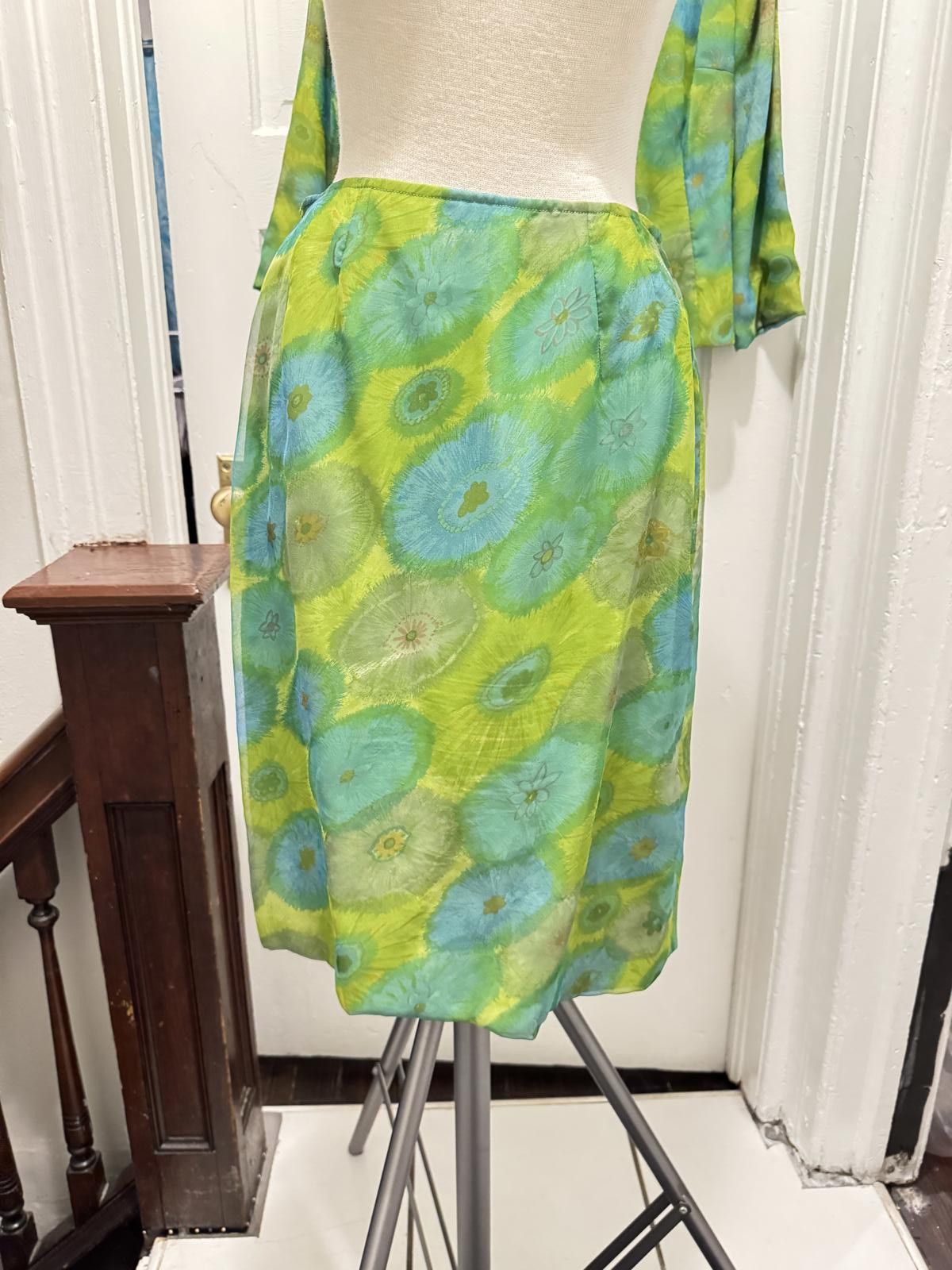 Designer Vintage 1960s Vibrant Floral Three Piece Skirt Suit Set Size M / US 6-8 / IT 42-44 - 6 Thumbnail