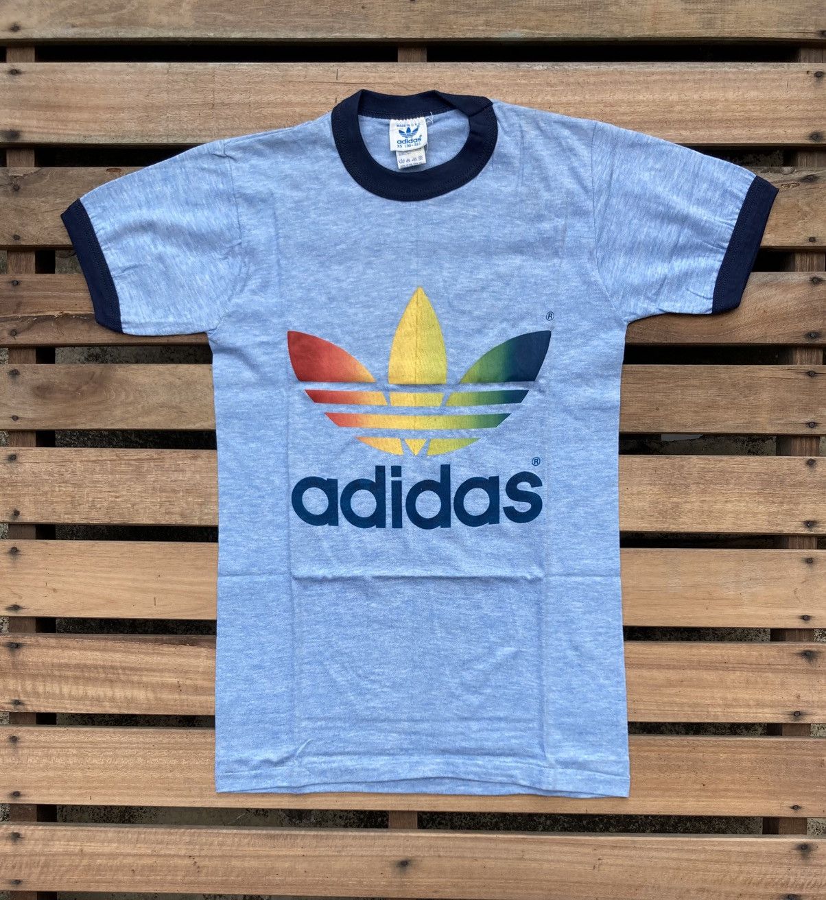 Vintage 70s Adidas Trefoil Color Blue Ring T shirt