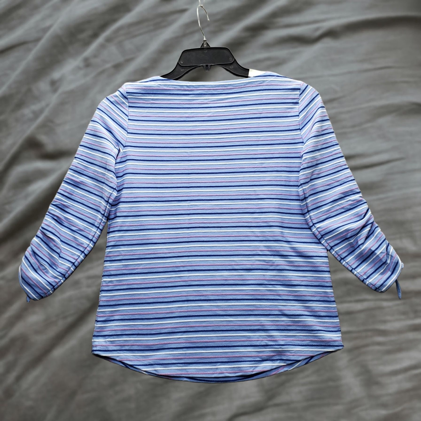 Talbots Talbots Womens Shirt Petite P Striped Ruched 3/4 Tie Sleeve Boat Neck Multicolor Cotton T-Shirt Size PP Womens Size XXS / US 00 / IT 34 - 1 Thumbnail