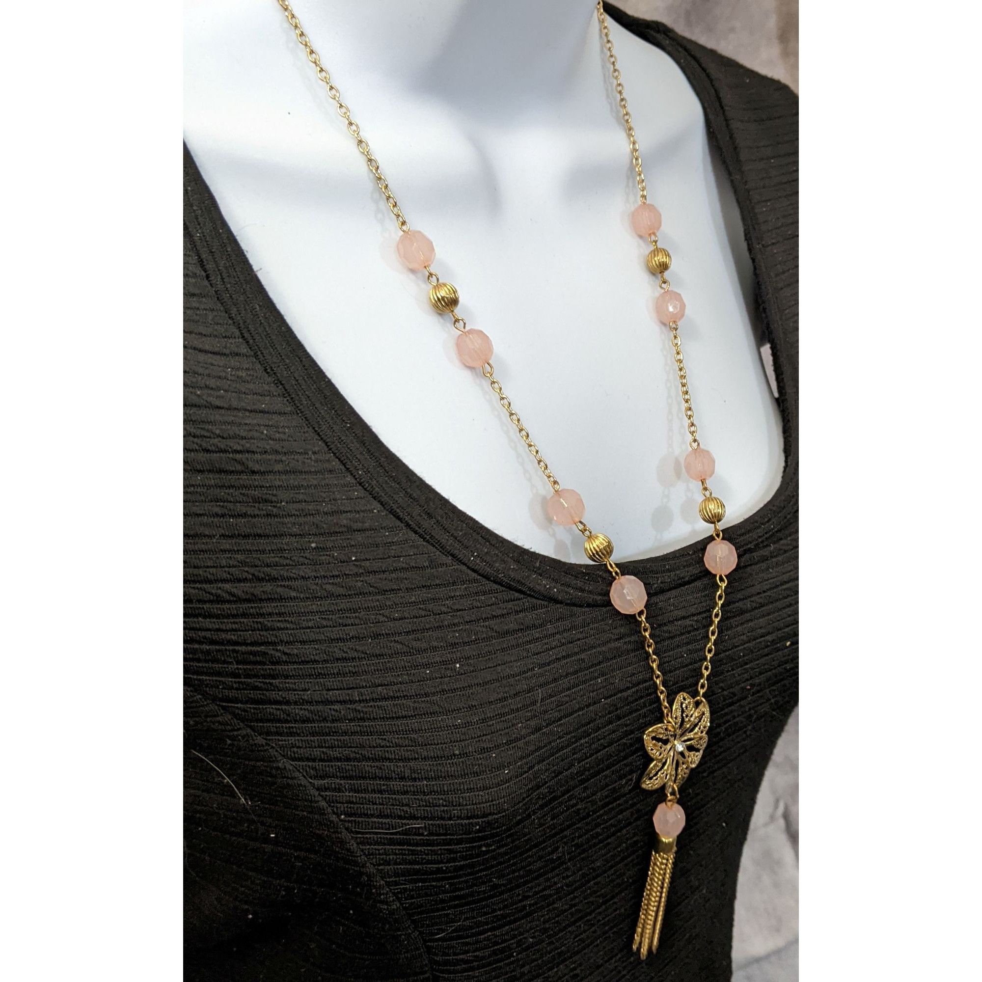Other Pink And Gold Filigree Flower Tassel Necklace Size ONE SIZE - 4 Thumbnail