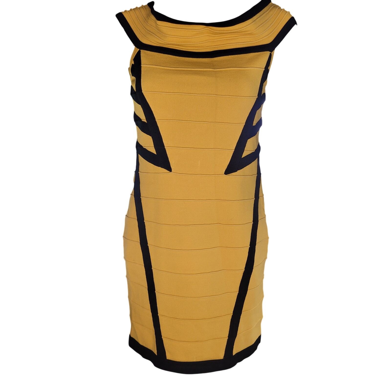 WOW Couture Wow Couture Yellow/Blk Dress zip back Off Shoulder Sz M Size M / US 6-8 / IT 42-44 - 1 Thumbnail