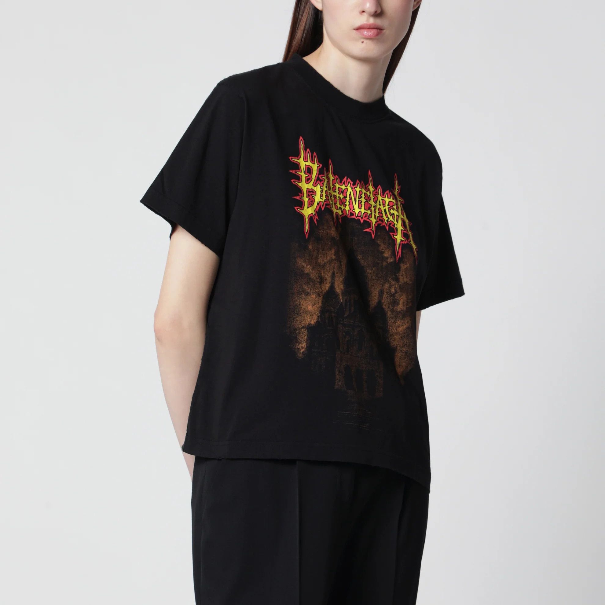 Balenciaga o1d2blof0426 Print Medium-fit Cotton T-Shirt in Black Size M / US 6-8 / IT 42-44 - 1 Thumbnail