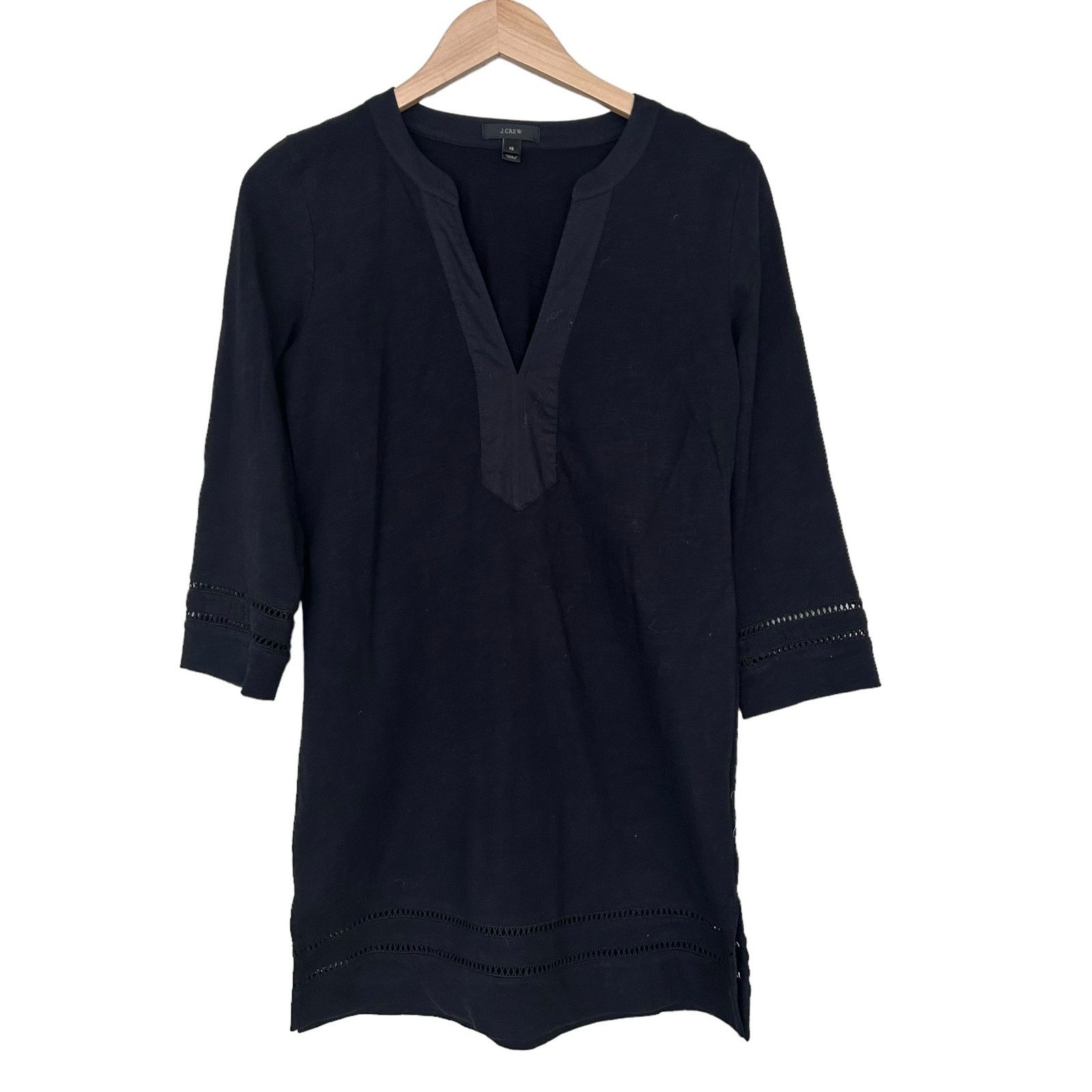 J.Crew J. Crew Black Split Neck 3/4 Sleeve Tunic Shirt Sz XS Size XS / US 0-2 / IT 36-38 - 1 Thumbnail