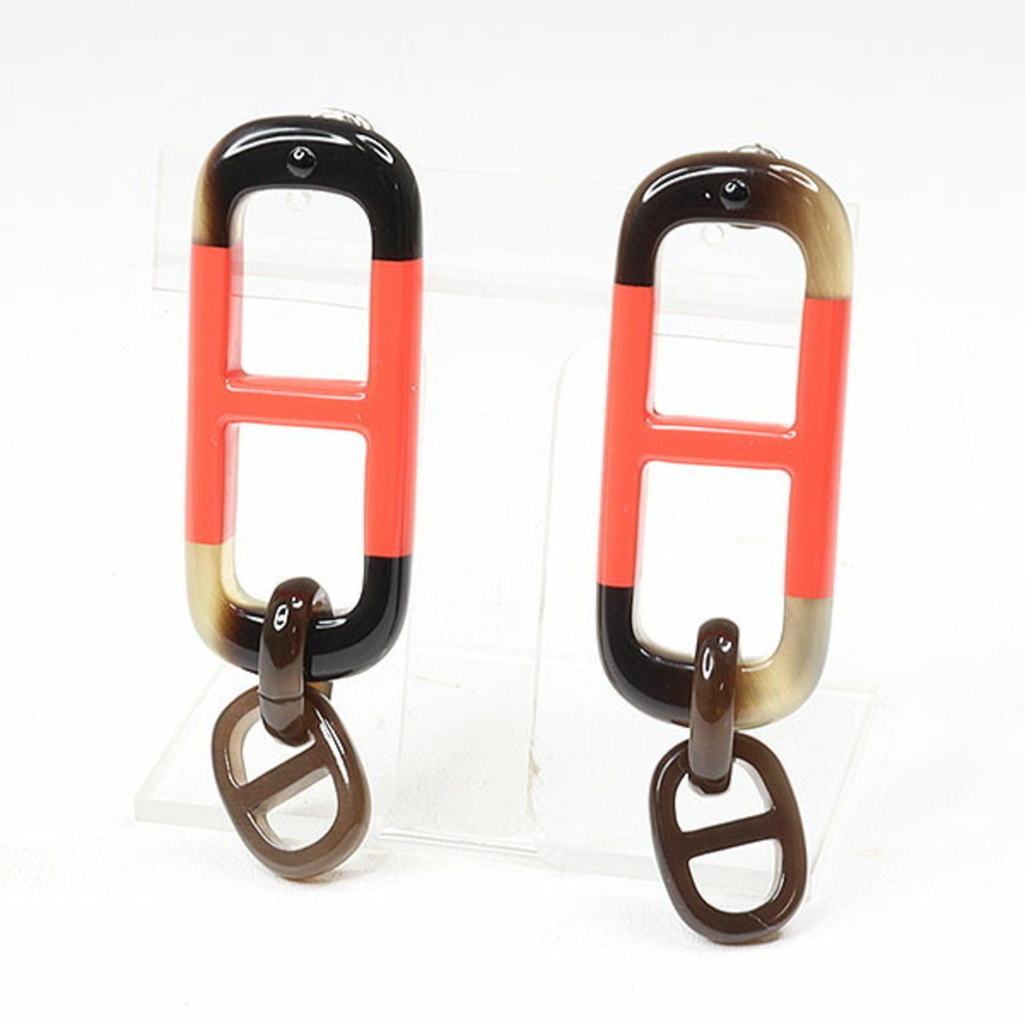 image of Hermes Amares Buffalo Horn Earrings Bracelet Orange Lacquer Metal in Black, Women's