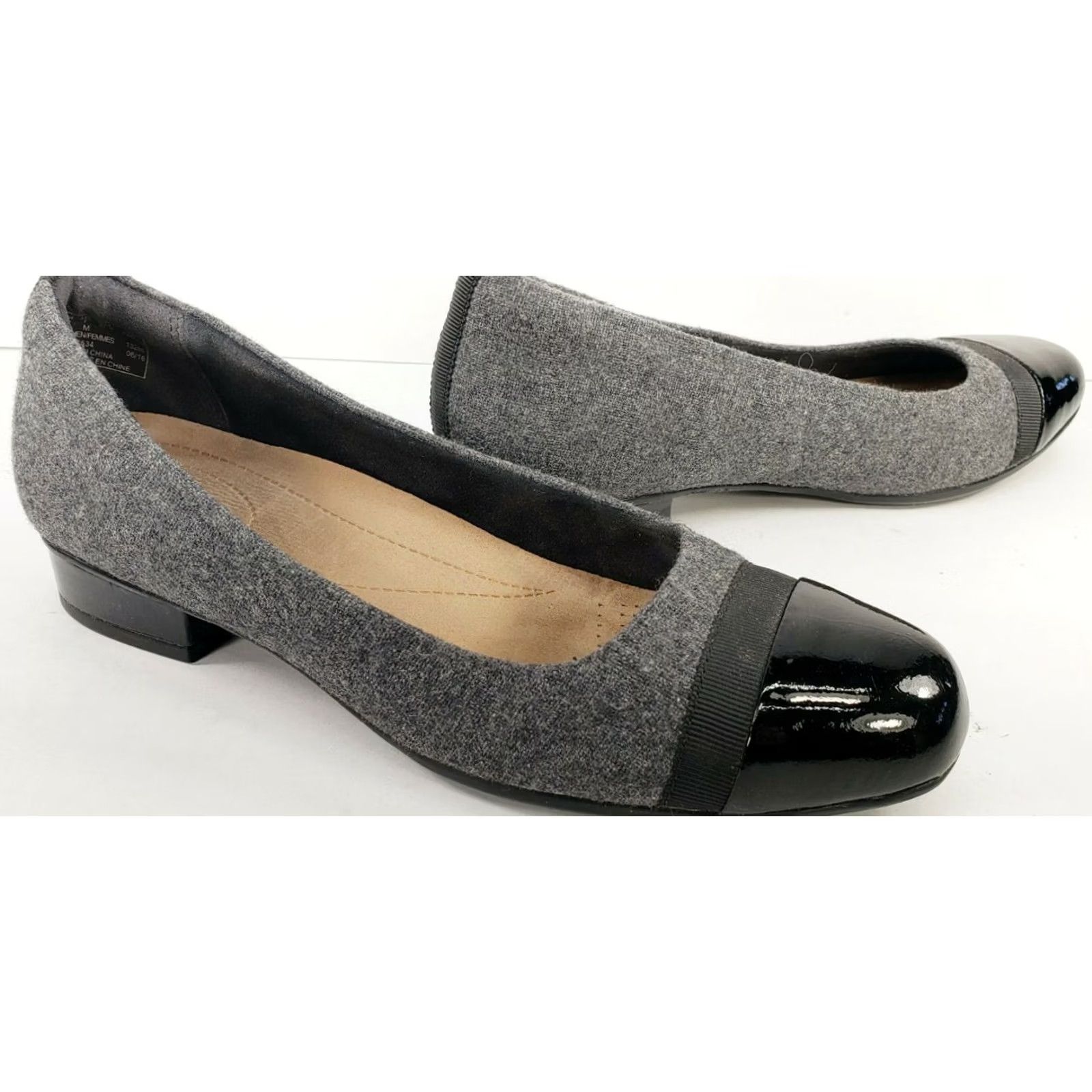 Clarks Clarks Collection Women’s Gray Wool Black Patent Leather Cap Toe Flats Size 7M Size ONE SIZE - 4 Thumbnail