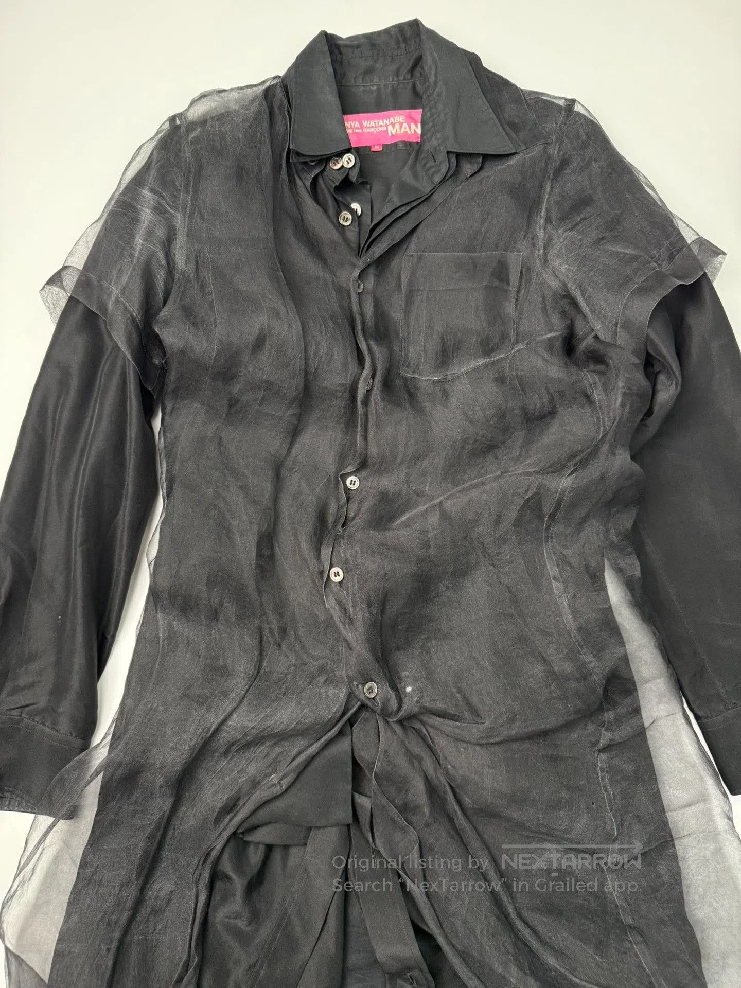 Junya Watanabe black sheer long shirt with deconstructed design. Size US M / EU 48-50 / 2 - 3 Thumbnail