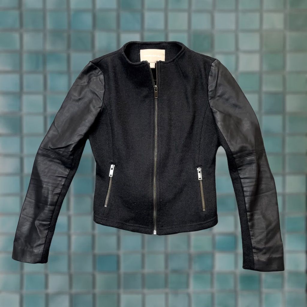 Banana Republic Banana Republic Womens Black Biker Jacket Faux Leather Wool Blend Zip Coat 0 Size XS / US 0-2 / IT 36-38 - 1 Thumbnail