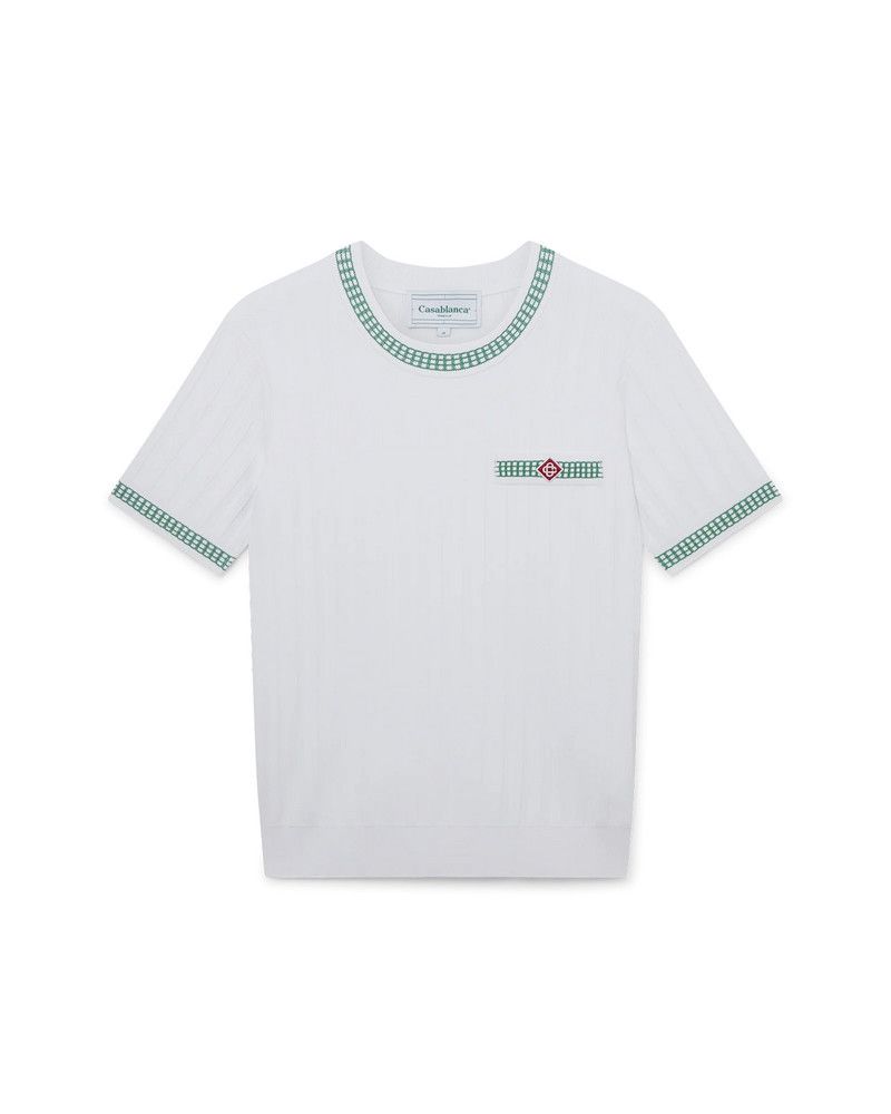 Casablanca o1mle0326 Rib Effect Crew Top T-Shirt in White/Green Size US XS / EU 42 / 0 - 1 Thumbnail
