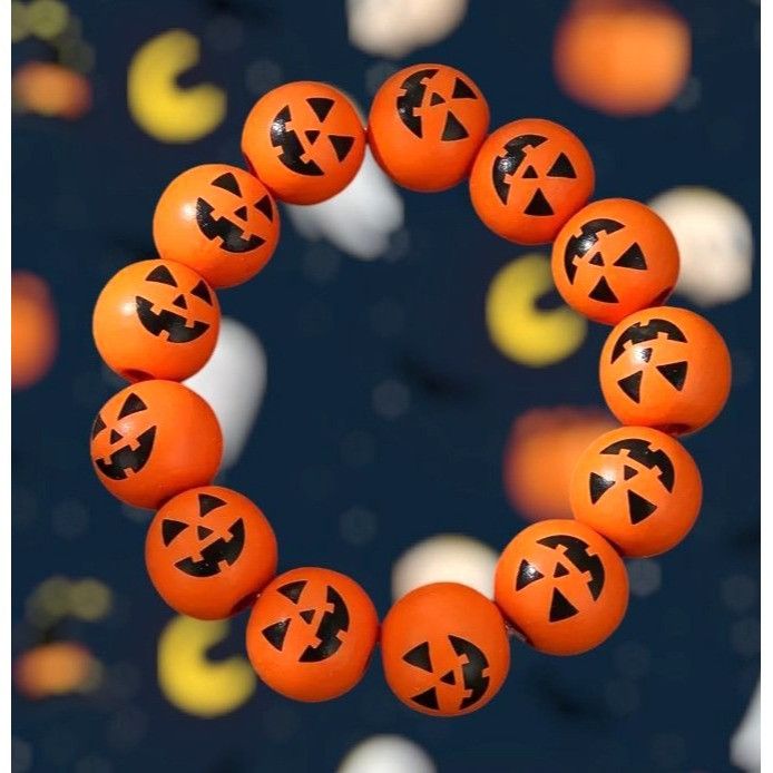 Handmade Jack O Lantern Halloween Stretch Bracelet New Wooden Beads O Size ONE SIZE - 6 Thumbnail