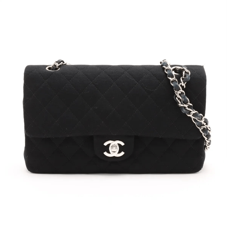 Chanel Cc Logo Matelasse 25 Cotton Double Flap Double Chain Bag in Black, Women's