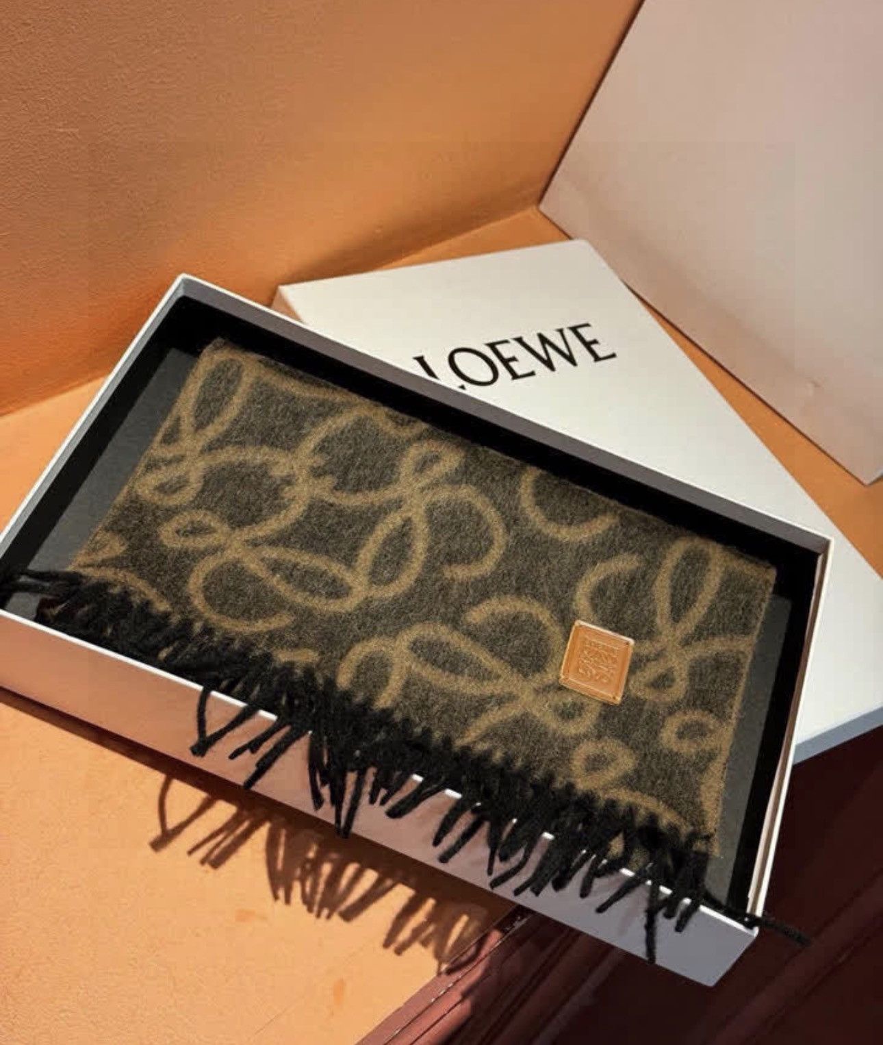 Loewe LOEWE Fringed jacquard-knit scarf Size ONE SIZE - 1 Thumbnail