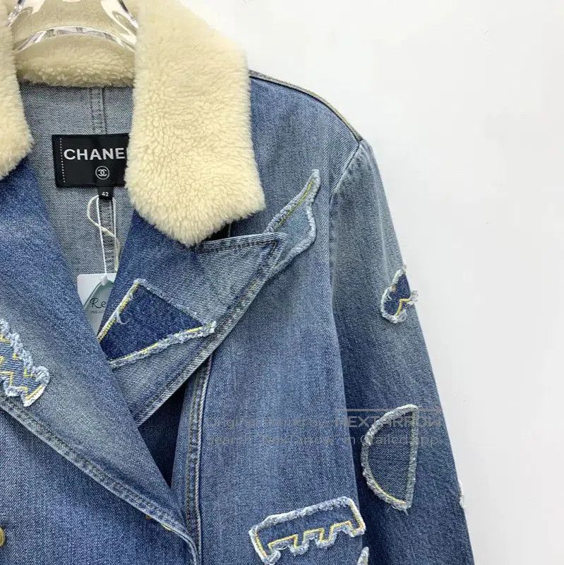 Chanel Chanel Blue Cotton Women's Jacket with Shearling Collar . Size XXS / US 00 / IT 34 - 3 Thumbnail