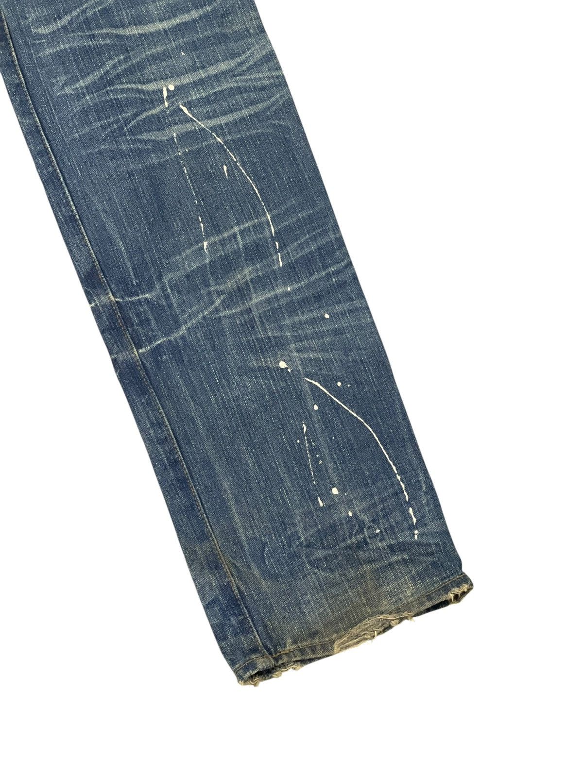 Japanese Brand Slim Jeans Root Three Faded Distress Painter 1🟦7 Size US 31 - 11 Thumbnail