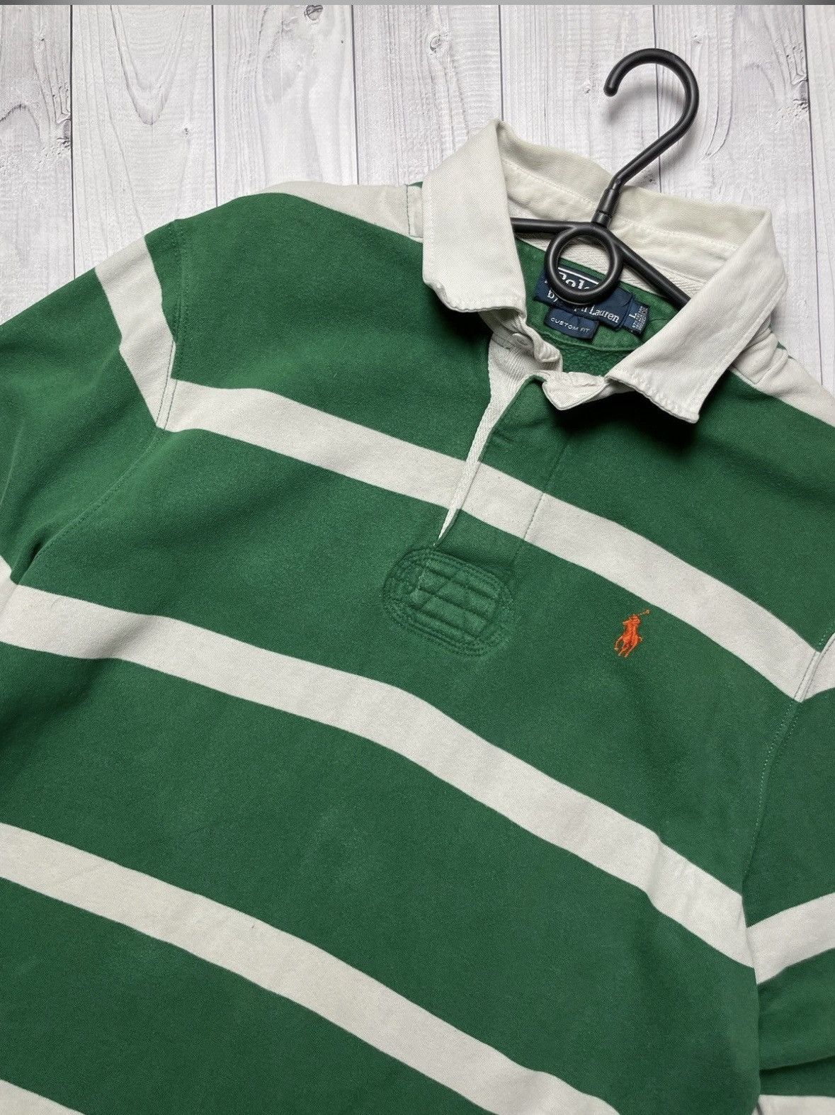 Polo Ralph Lauren Vintage polo Ralph Lauren green striped rugby shirt long L Size US L / EU 52-54 / 3 - 2 Thumbnail
